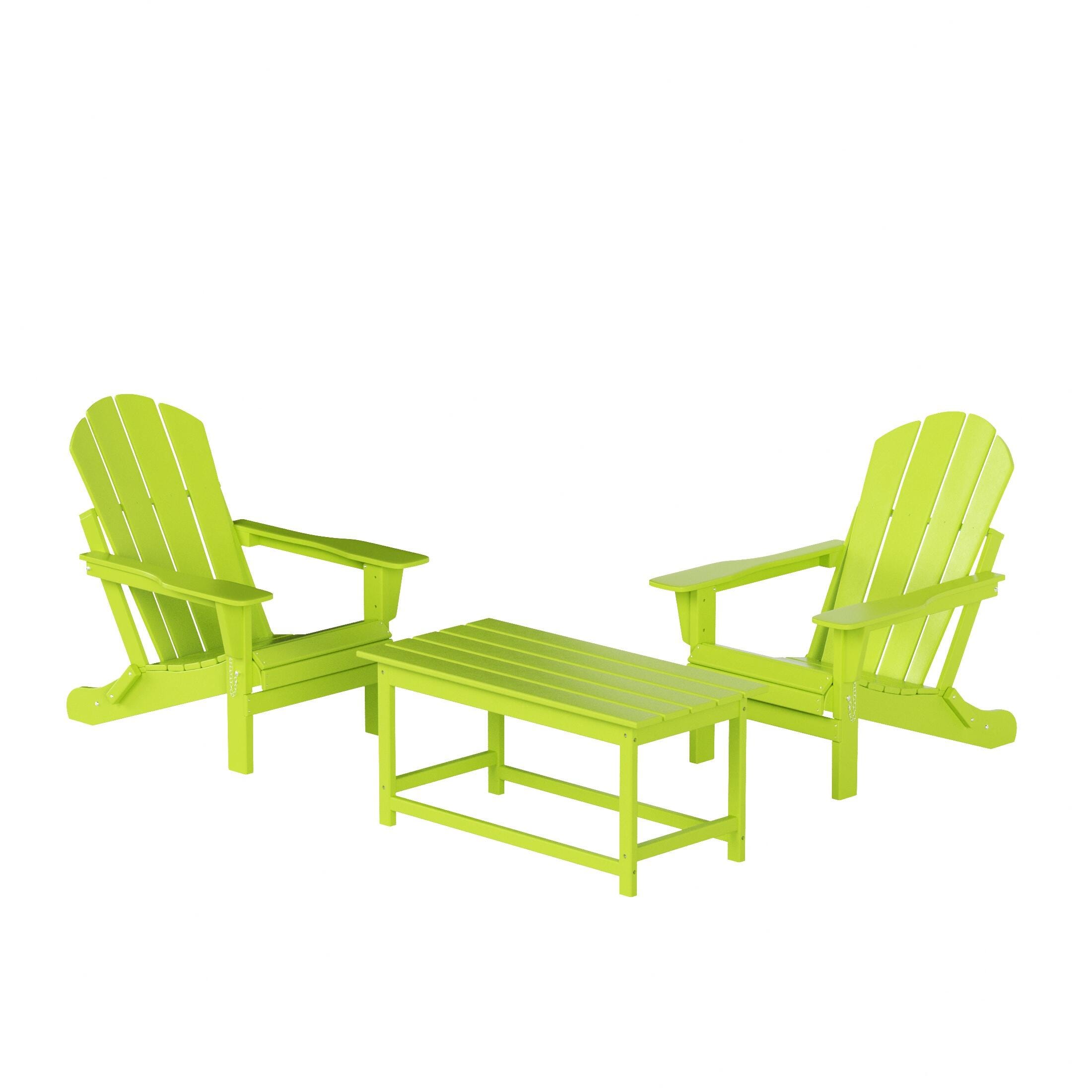 Newport Newport Folding Poly Adirondack Chairs with Coffee Table Set, Lime, large