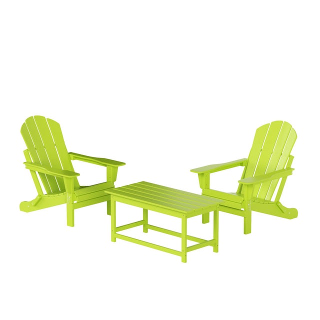 Newport Folding Adirondack Chairs and Table Set, Lime