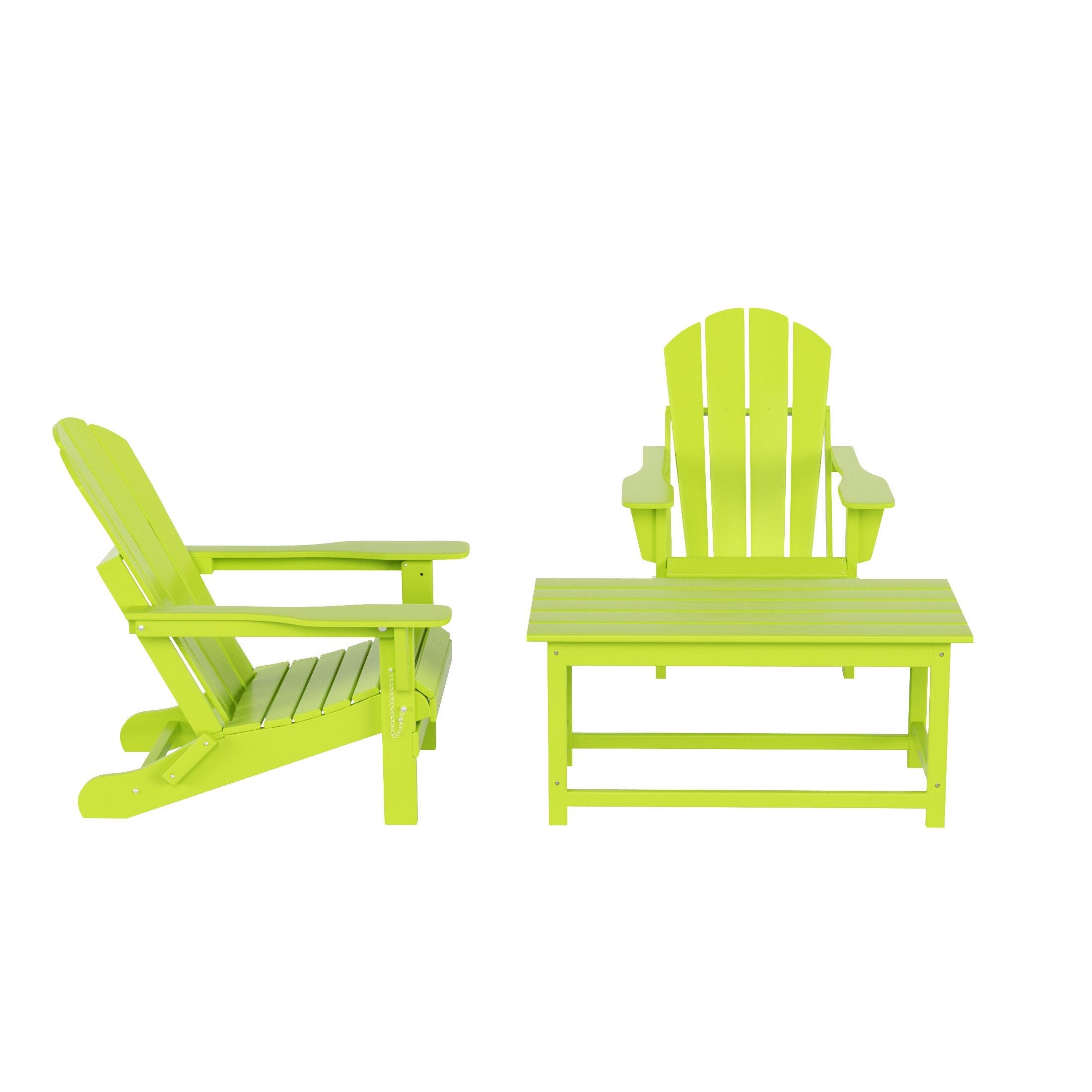 Newport Newport Folding Poly Adirondack Chairs with Coffee Table Set, Lime, large