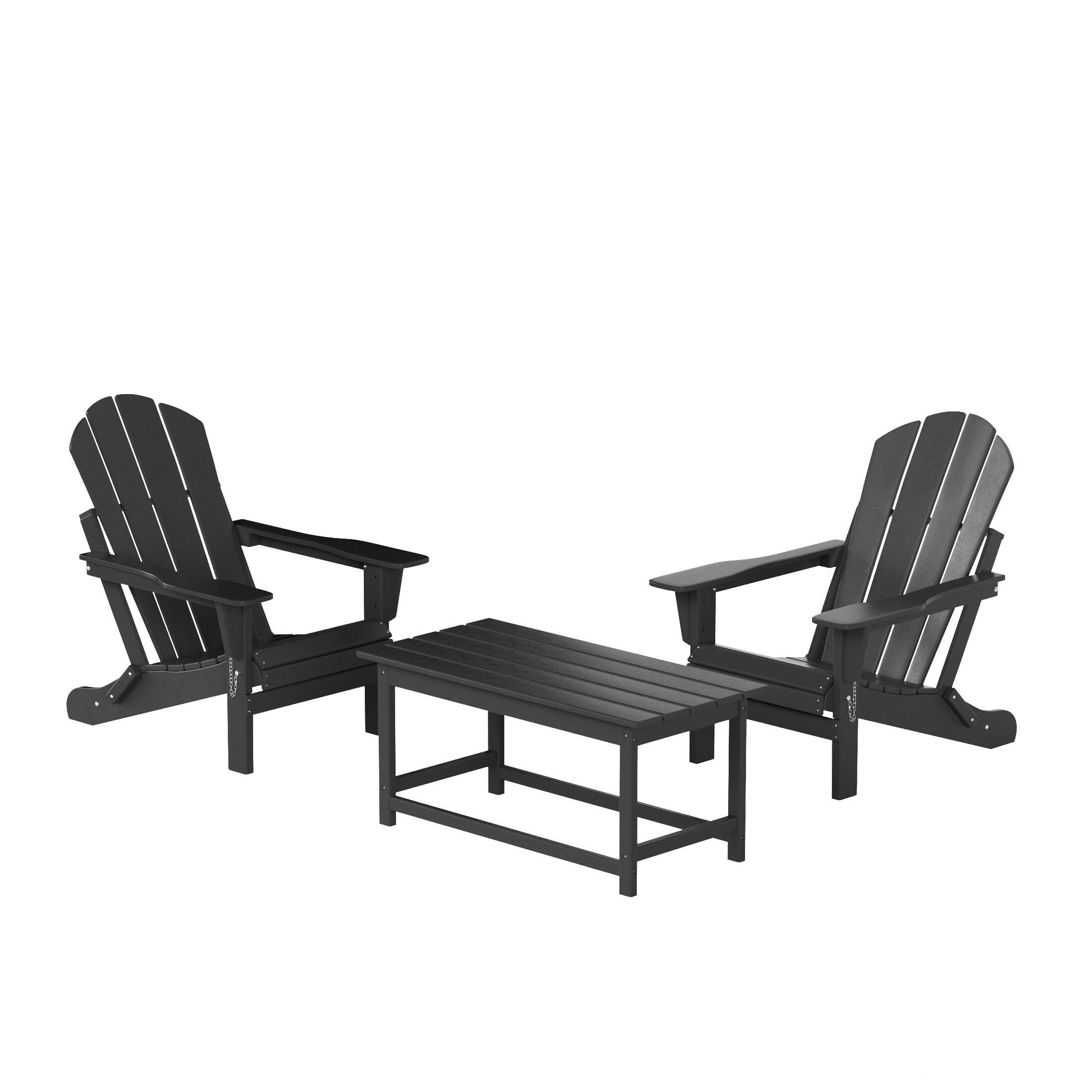 Newport Newport Folding Poly Adirondack Chairs with Coffee Table Set, Gray, large
