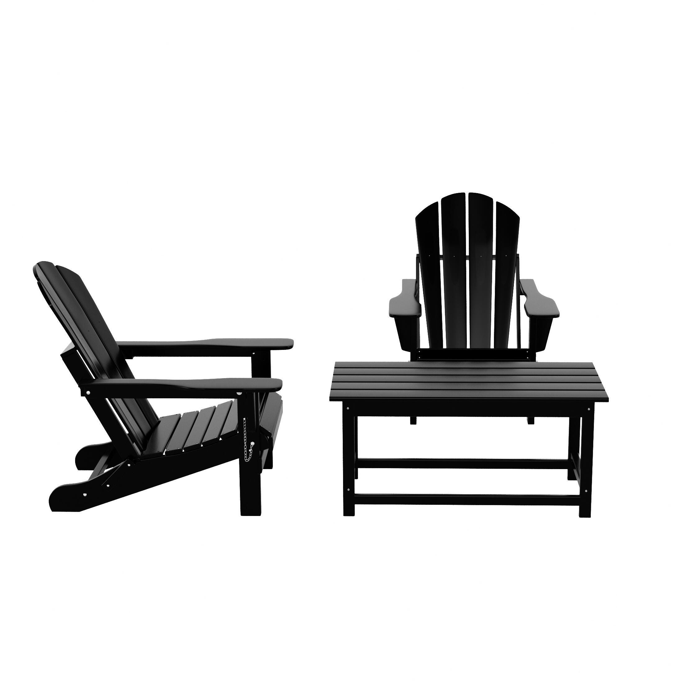 Newport Newport Folding Poly Adirondack Chairs with Coffee Table Set, Black, large
