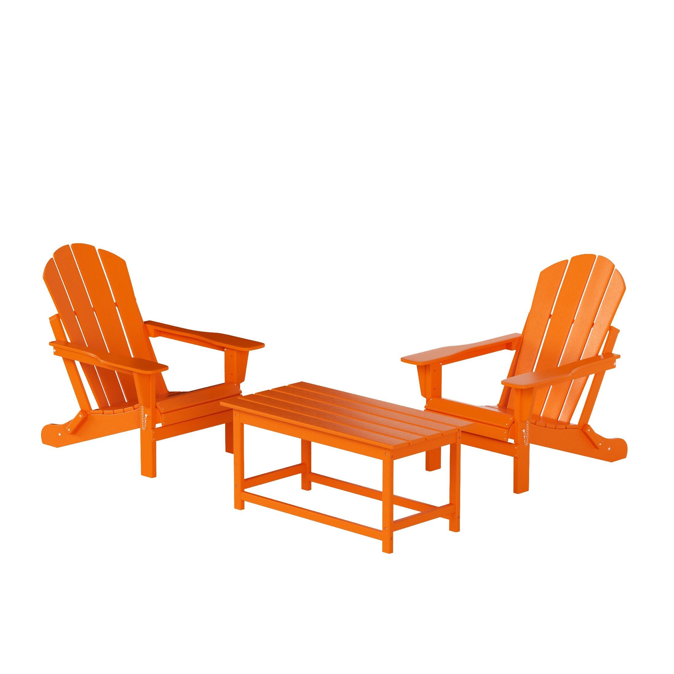 Newport Newport Folding Poly Adirondack Chairs with Coffee Table Set, Orange, large