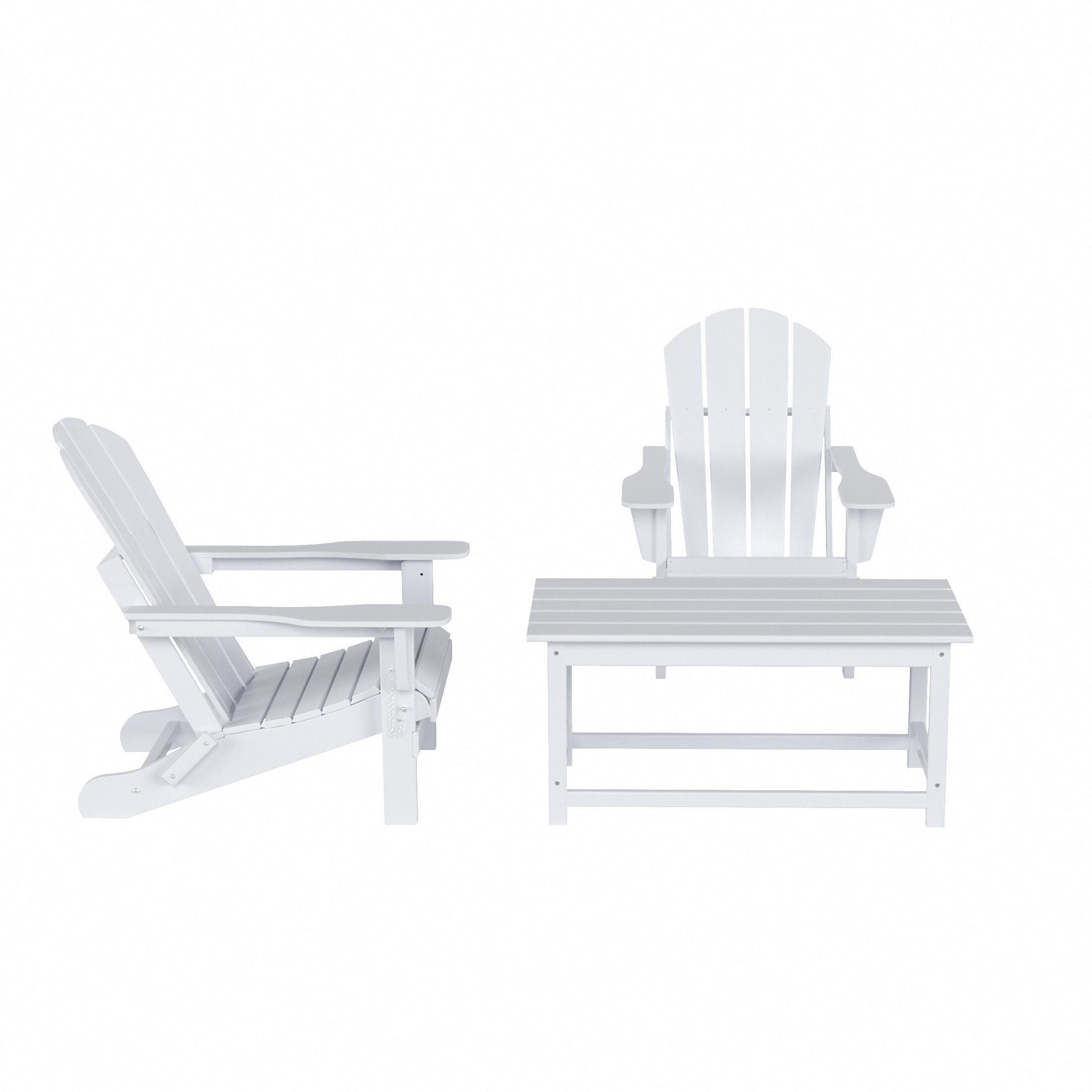 Newport Newport Folding Poly Adirondack Chairs with Coffee Table Set, White, large
