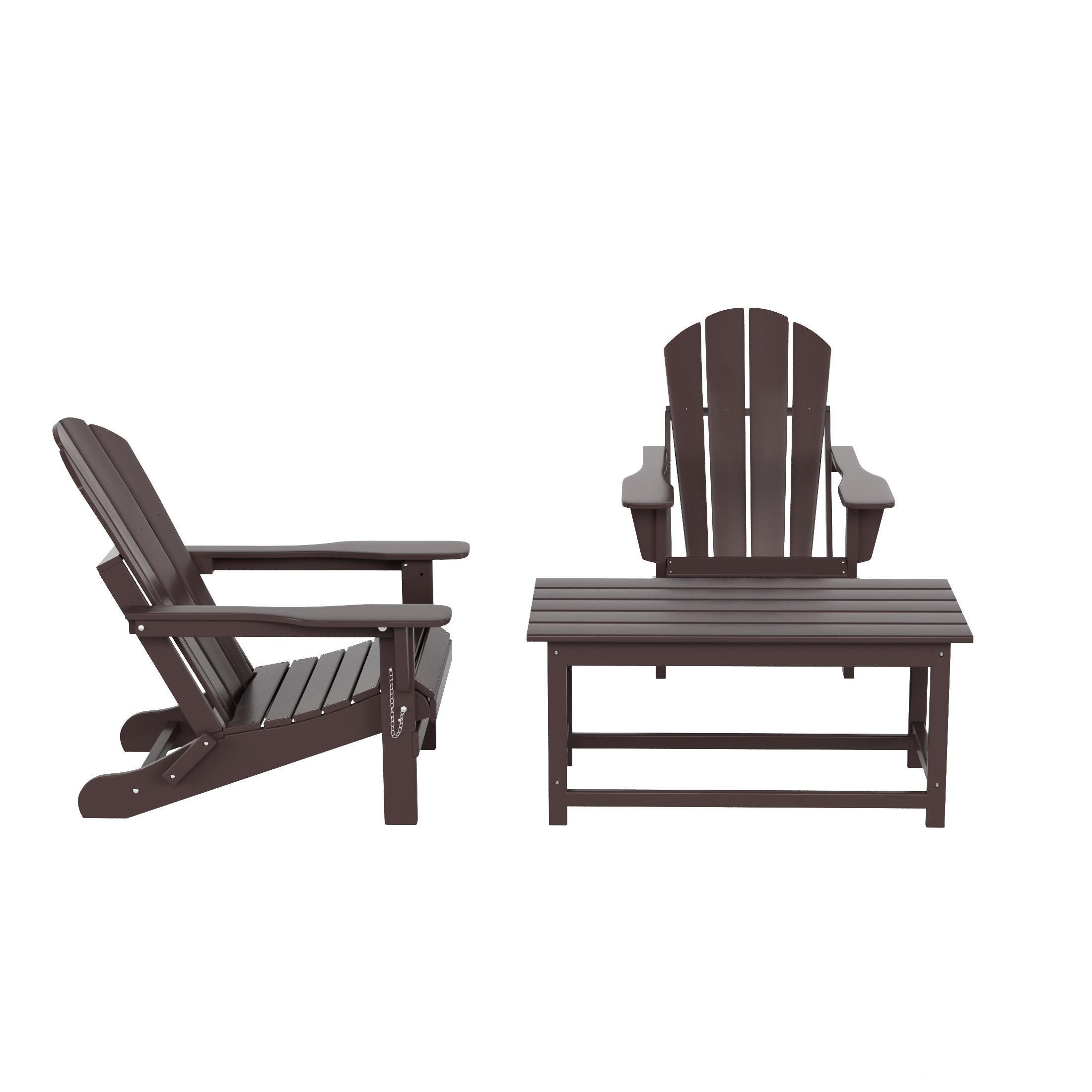 Newport Newport Folding Poly Adirondack Chairs with Coffee Table Set, Dark Brown, large