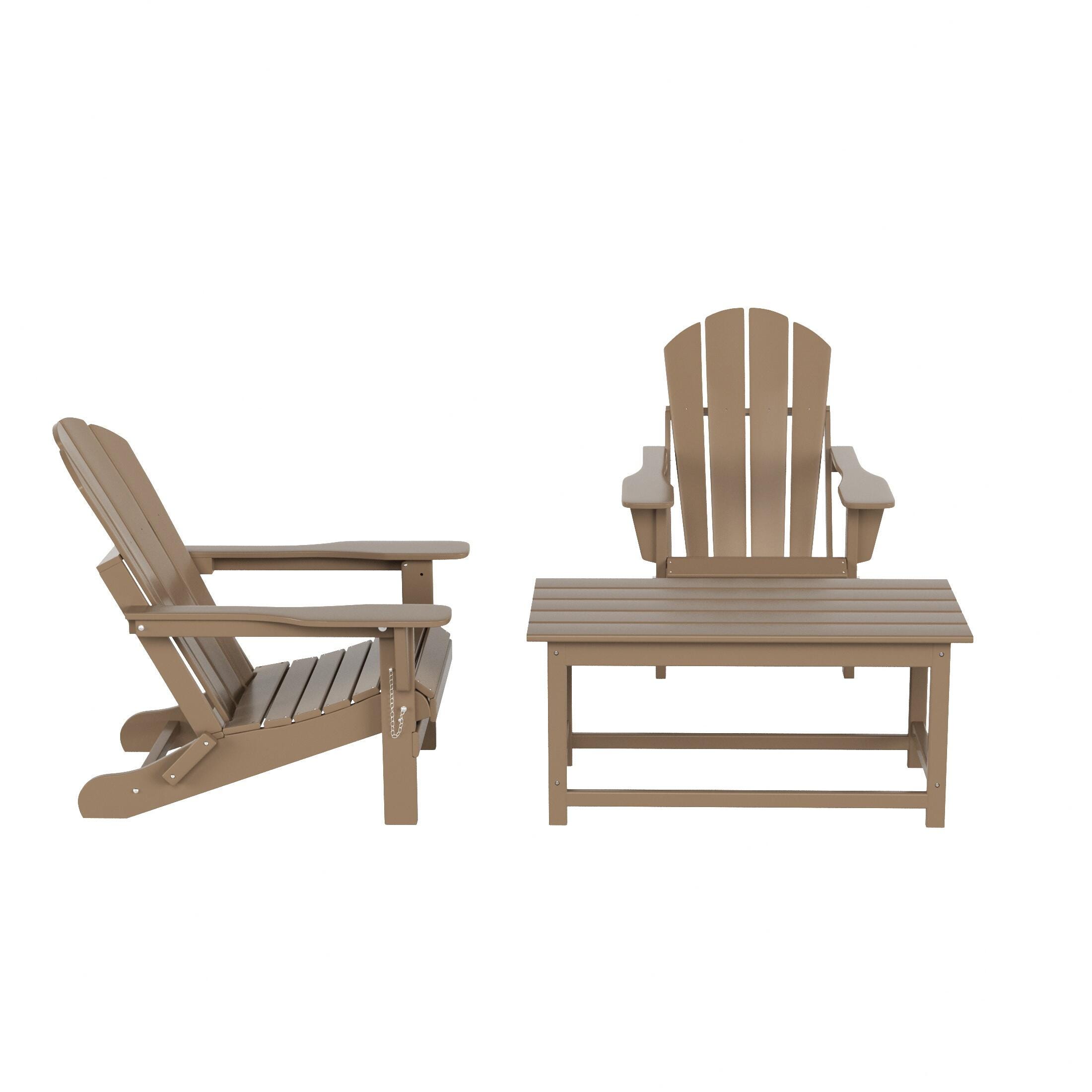 Newport Newport Folding Poly Adirondack Chairs with Coffee Table Set, Weathered Wood, large