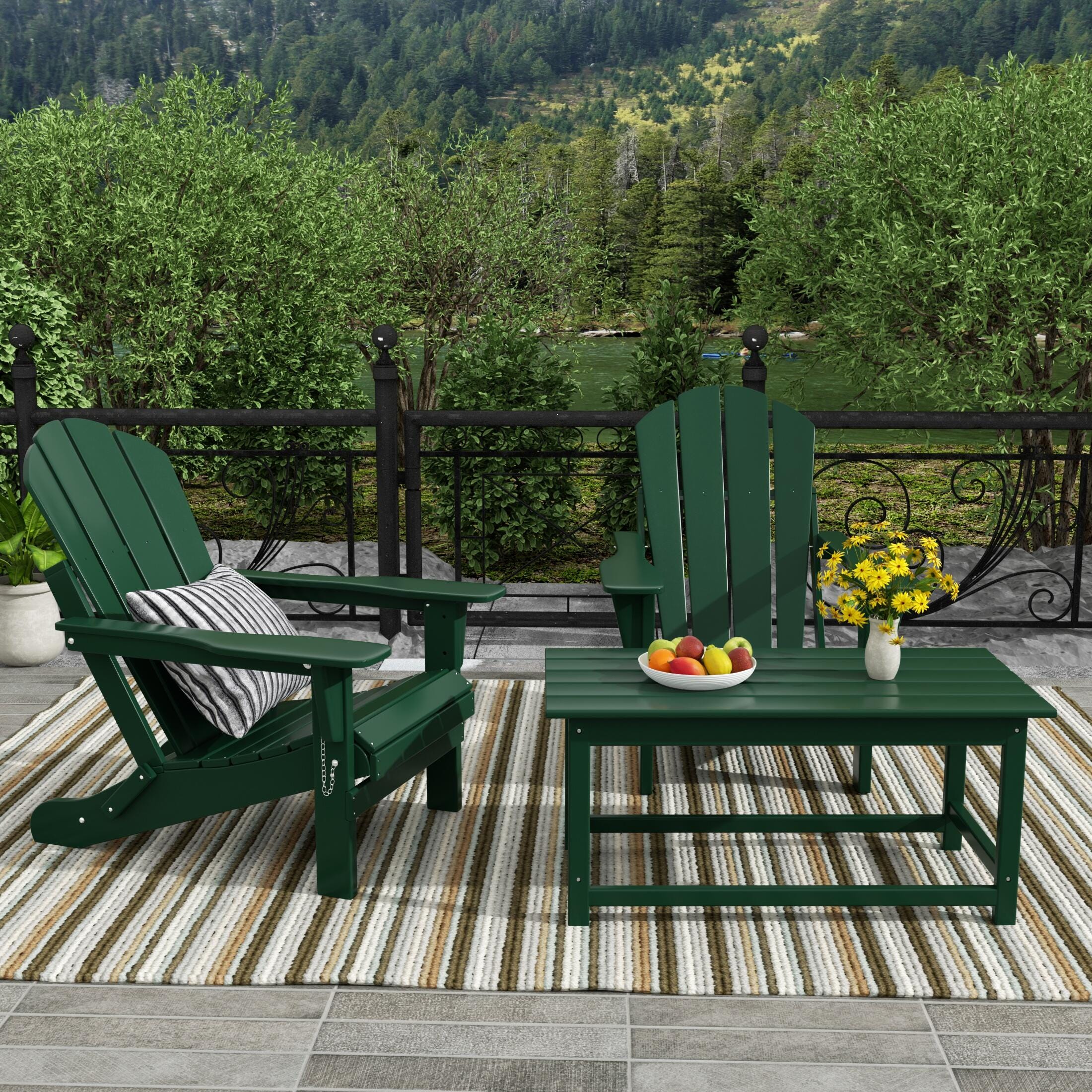 Newport Newport Folding Poly Adirondack Chairs with Coffee Table Set, Dark Green, rollover
