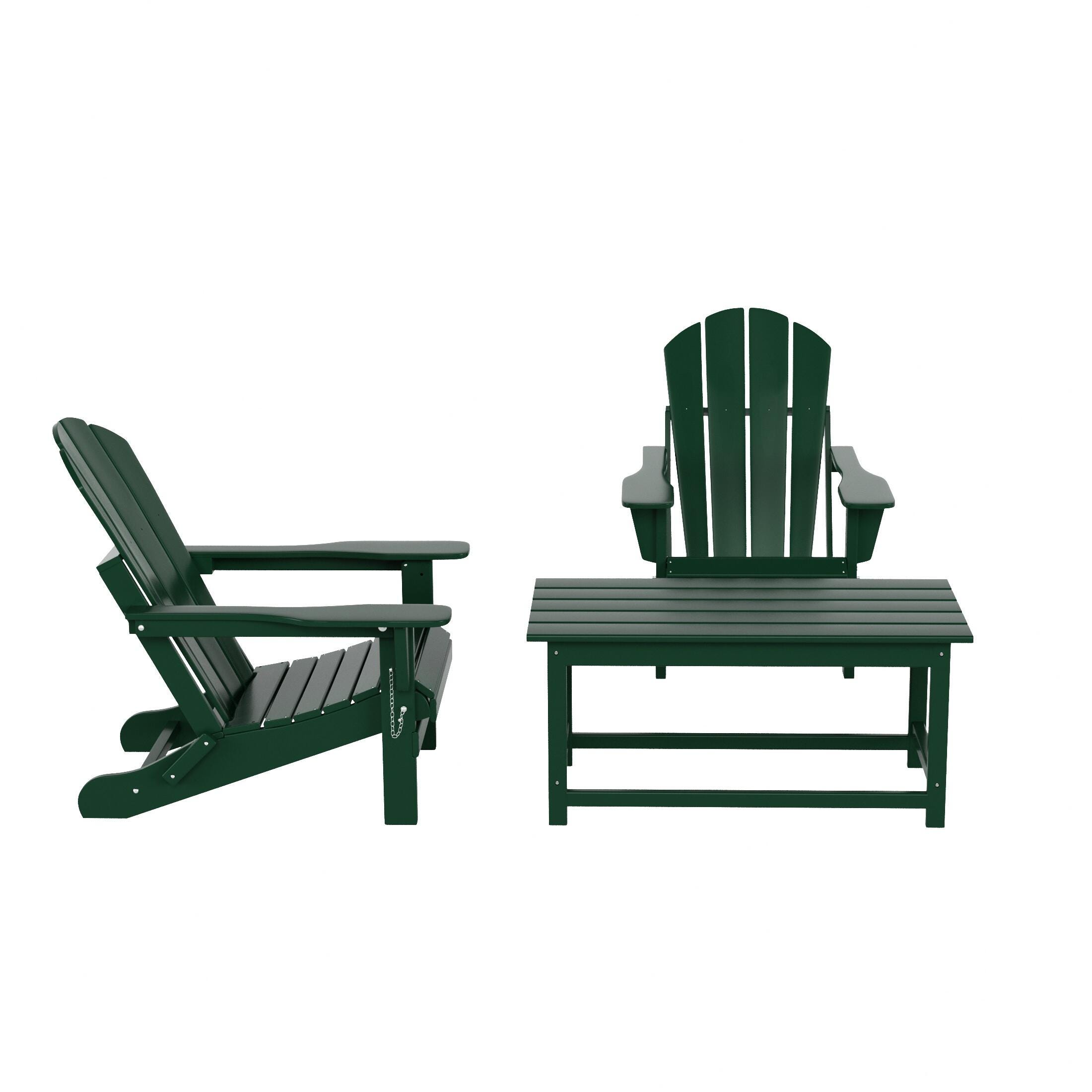 Newport Newport Folding Poly Adirondack Chairs with Coffee Table Set, Dark Green, large