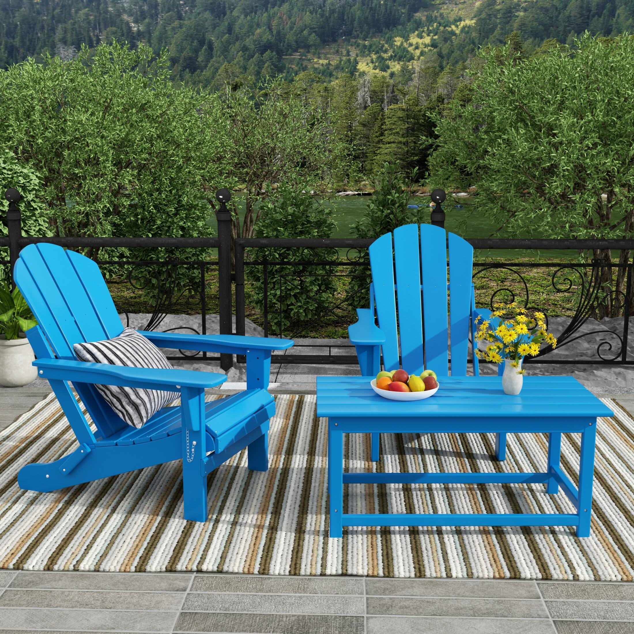 Newport Newport Folding Poly Adirondack Chairs with Coffee Table Set, Pacific Blue, large