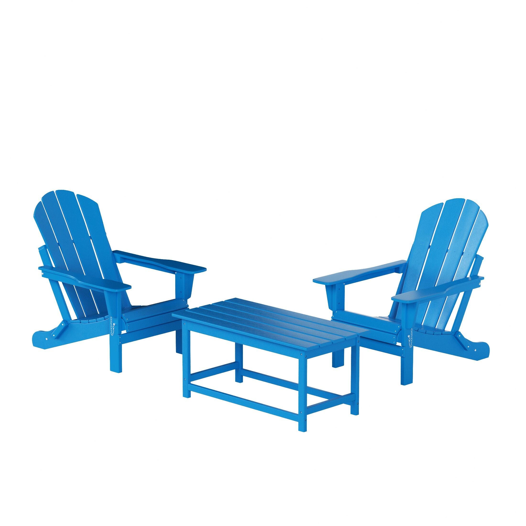 Newport Newport Folding Poly Adirondack Chairs with Coffee Table Set, Pacific Blue, large