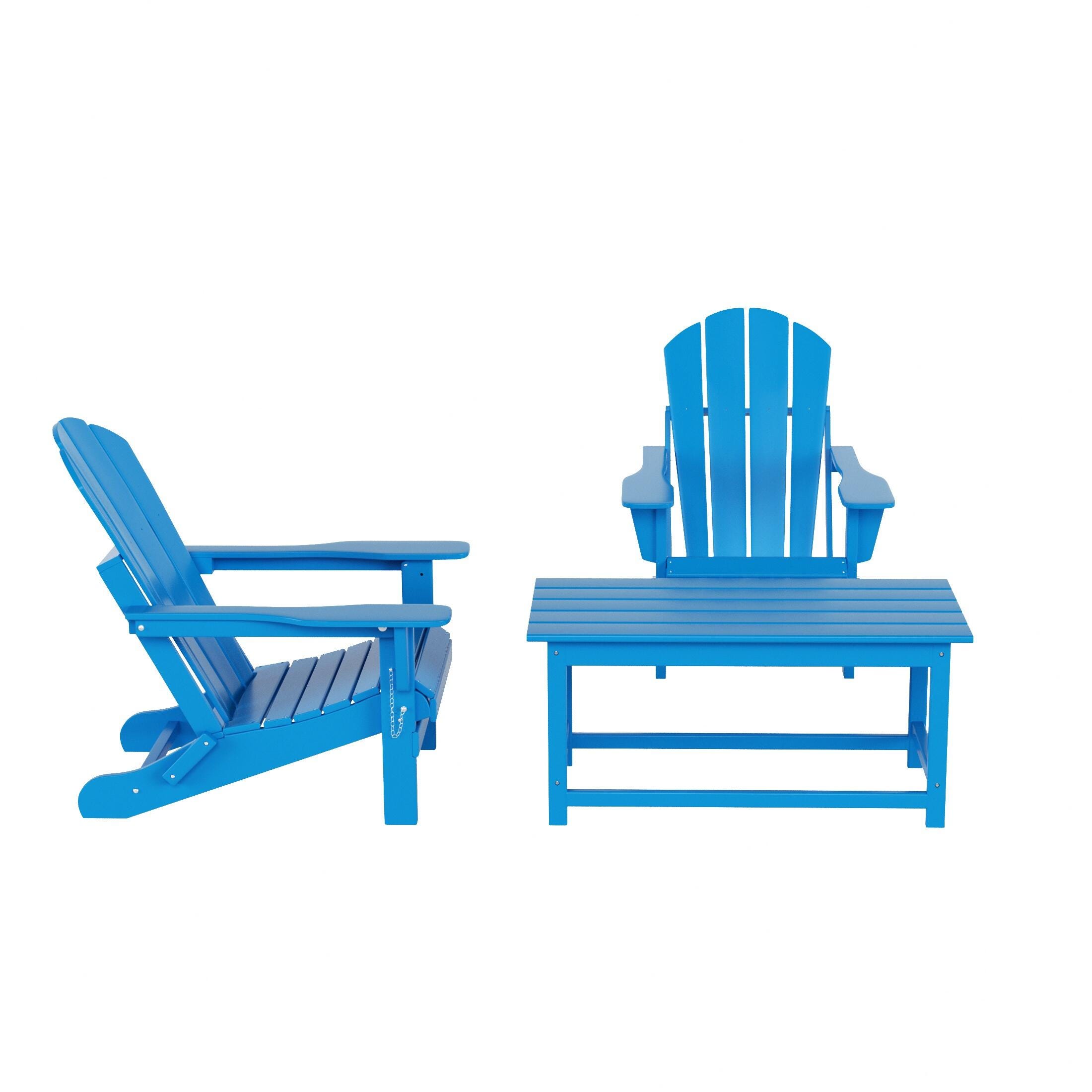 Newport Newport Folding Poly Adirondack Chairs with Coffee Table Set, Pacific Blue, large