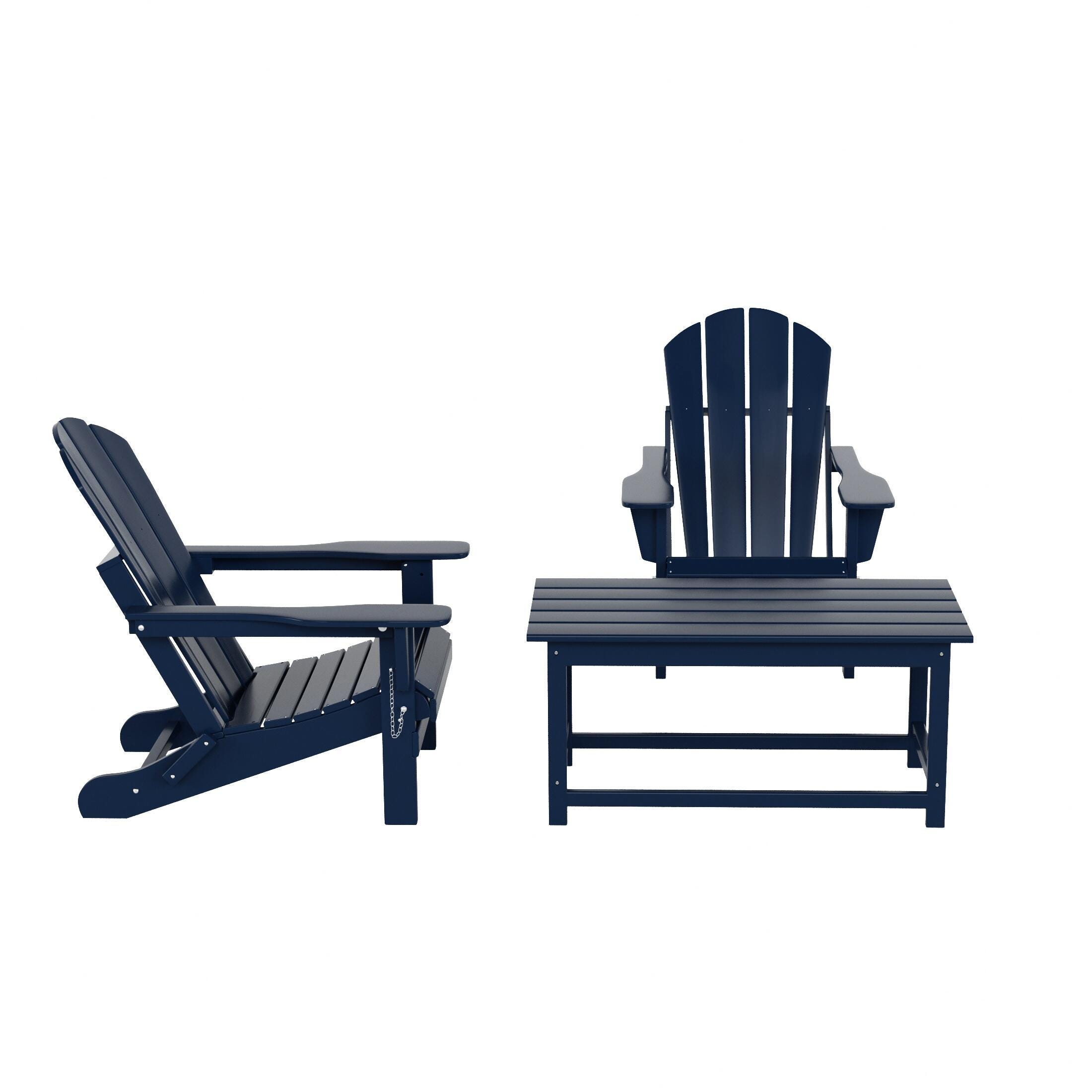 Newport Newport Folding Poly Adirondack Chairs with Coffee Table Set, Navy Blue, large