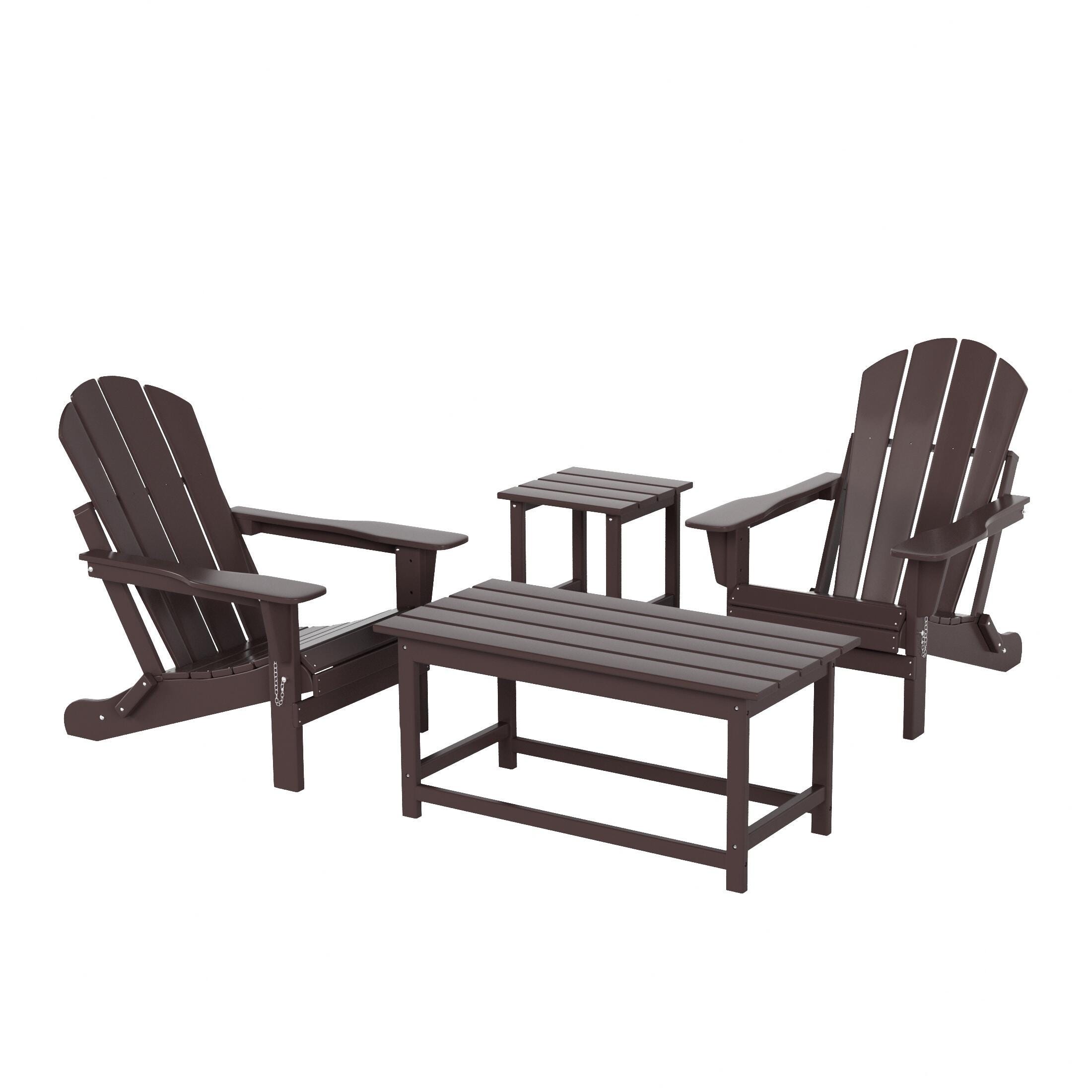 Newport Newport 4-Piece Adirondack Folding Chairs and Table Set, Dark Brown, large