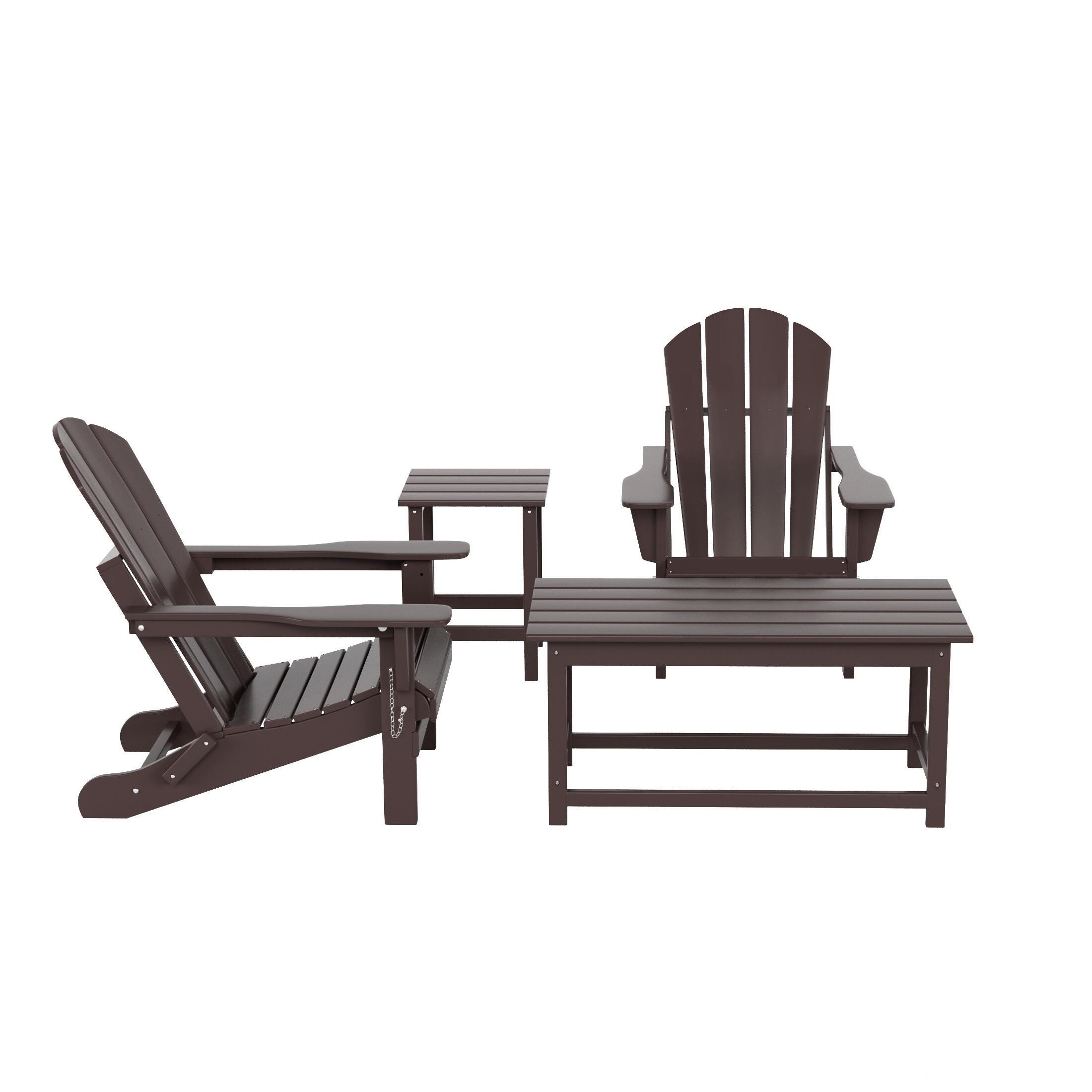 Newport Newport 4-Piece Adirondack Folding Chairs and Table Set, Dark Brown, large
