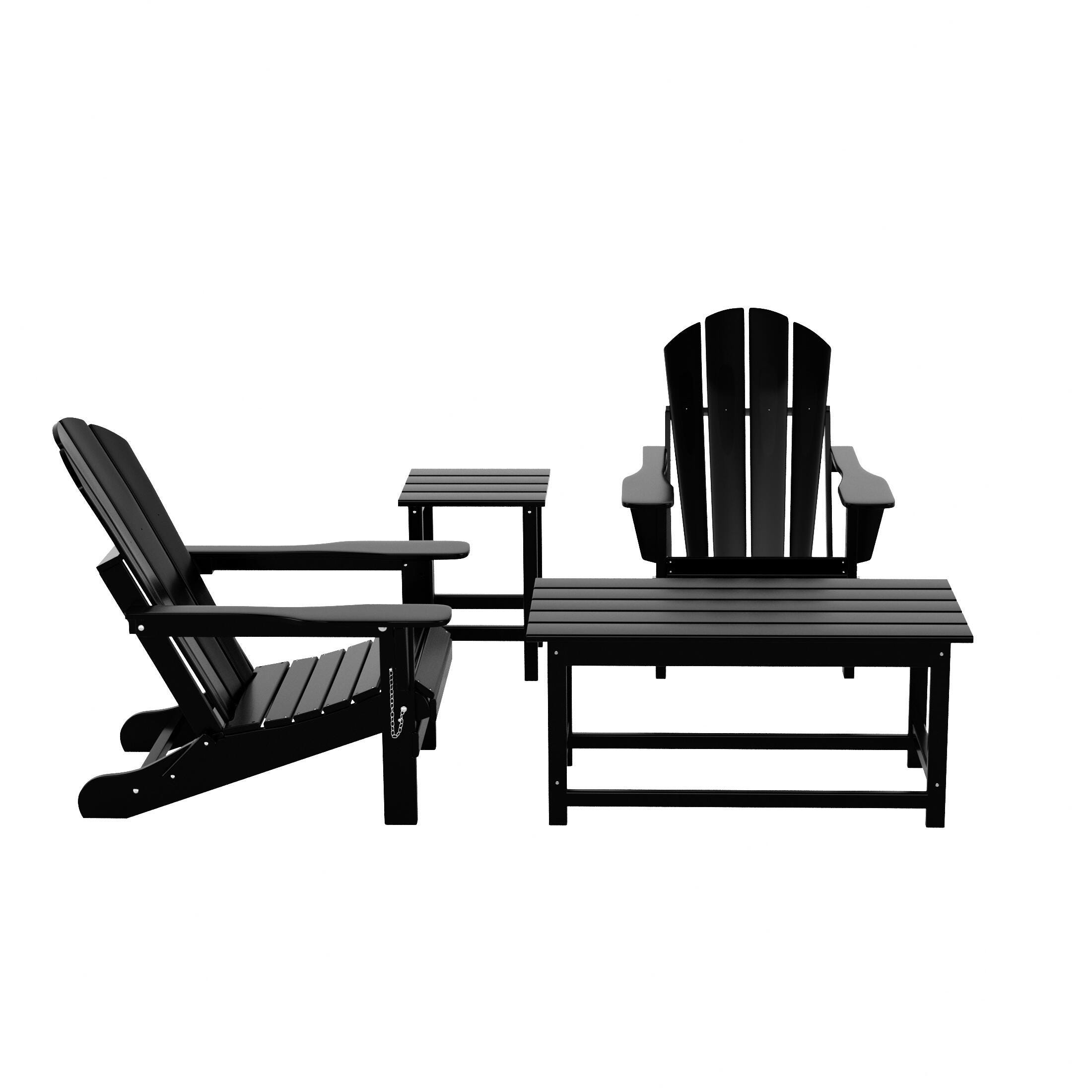 Newport Newport 4-Piece Adirondack Folding Chairs and Table Set, Black, large
