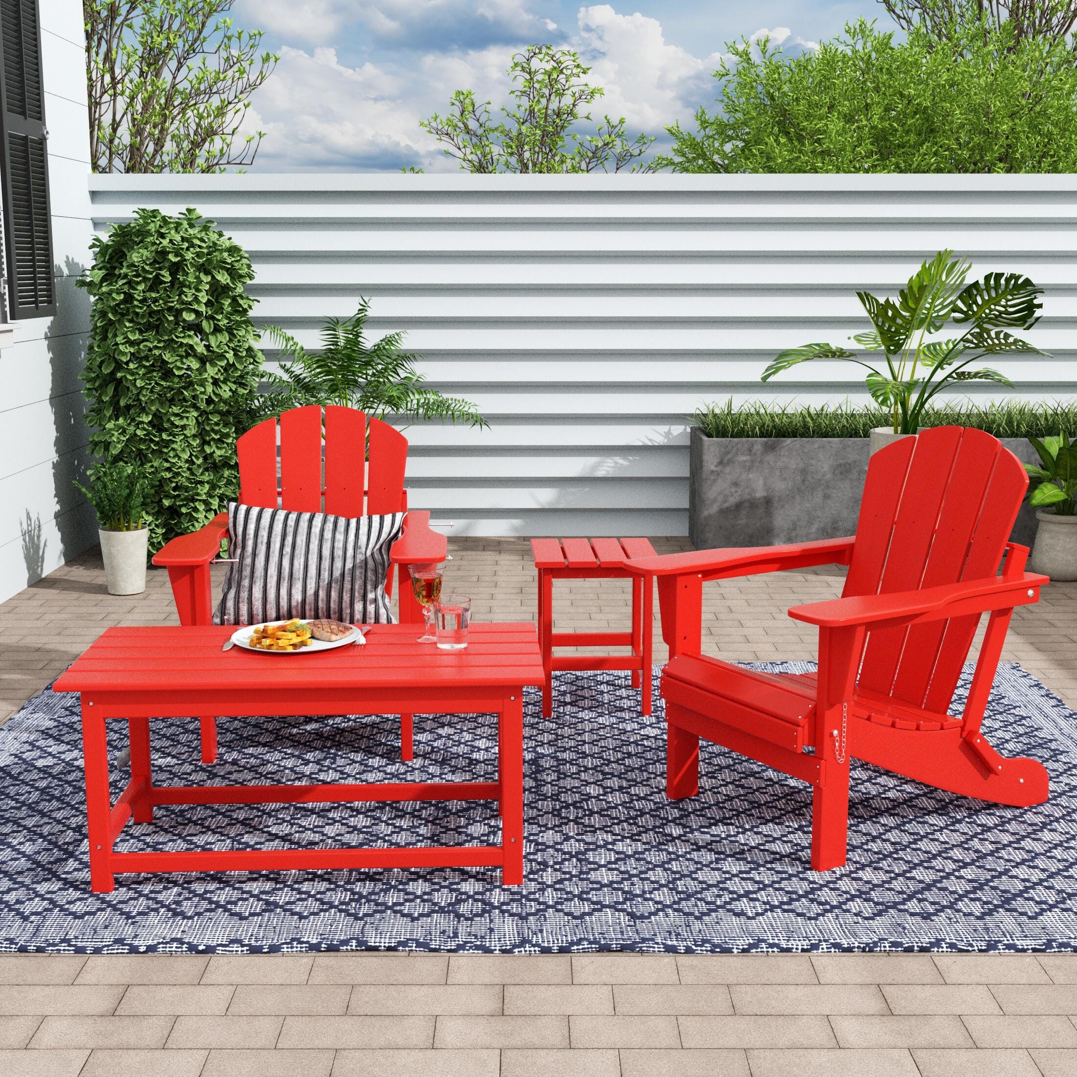 Newport Newport 4-Piece Adirondack Folding Chairs and Table Set, Red, rollover