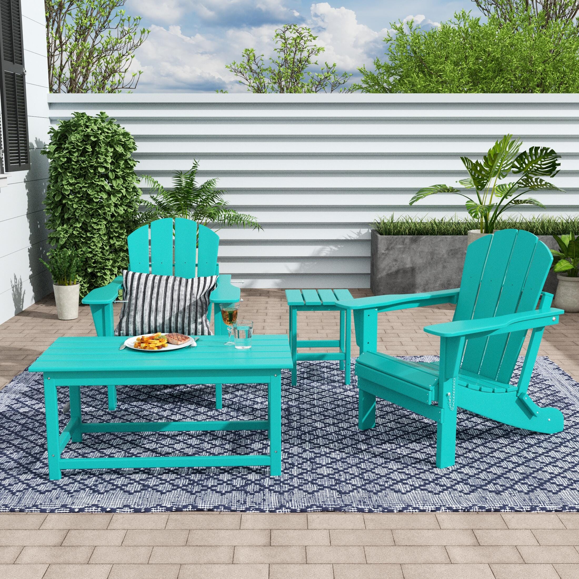 Newport Newport 4-Piece Adirondack Folding Chairs and Table Set, Turquoise, large