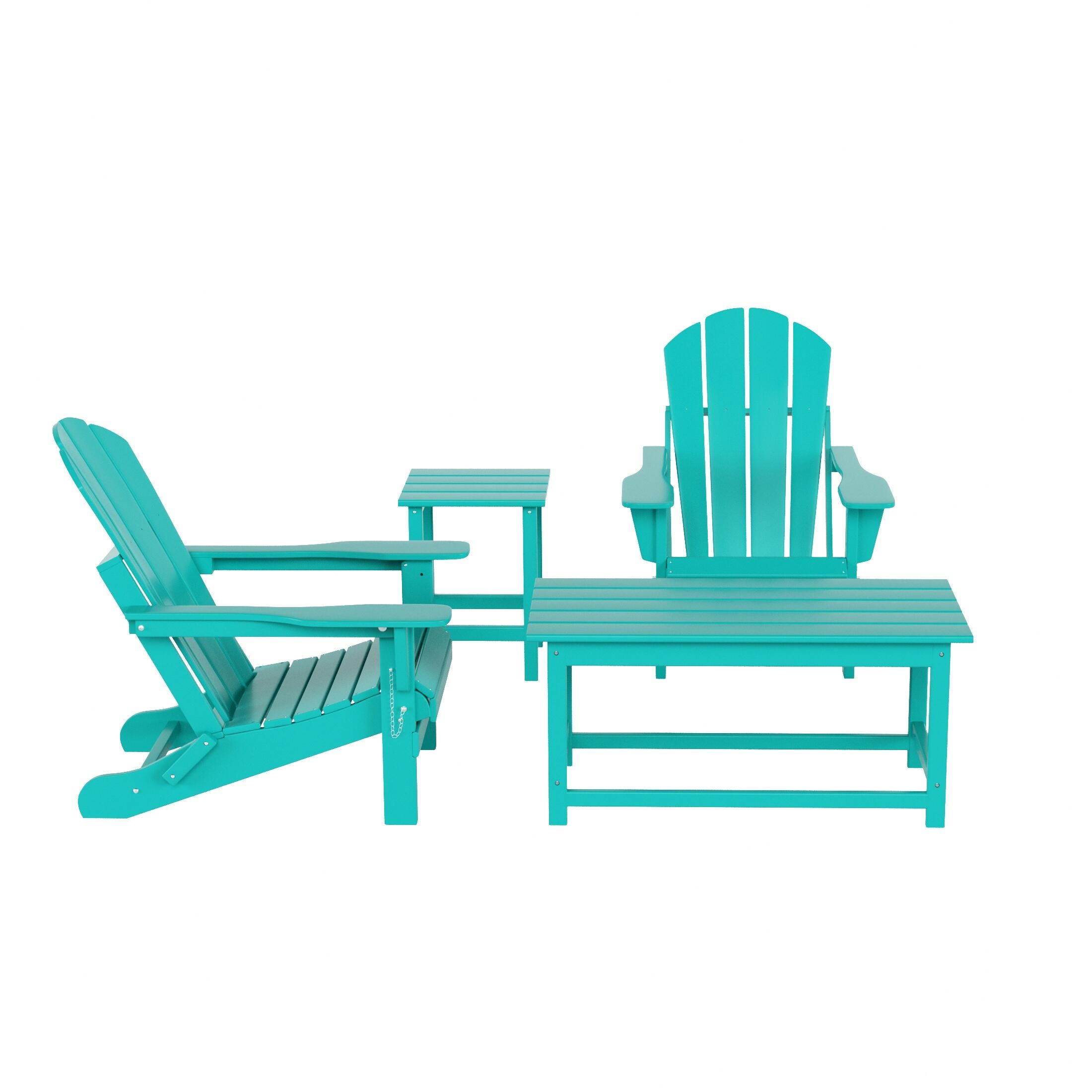 Newport Newport 4-Piece Adirondack Folding Chairs and Table Set, Turquoise, large