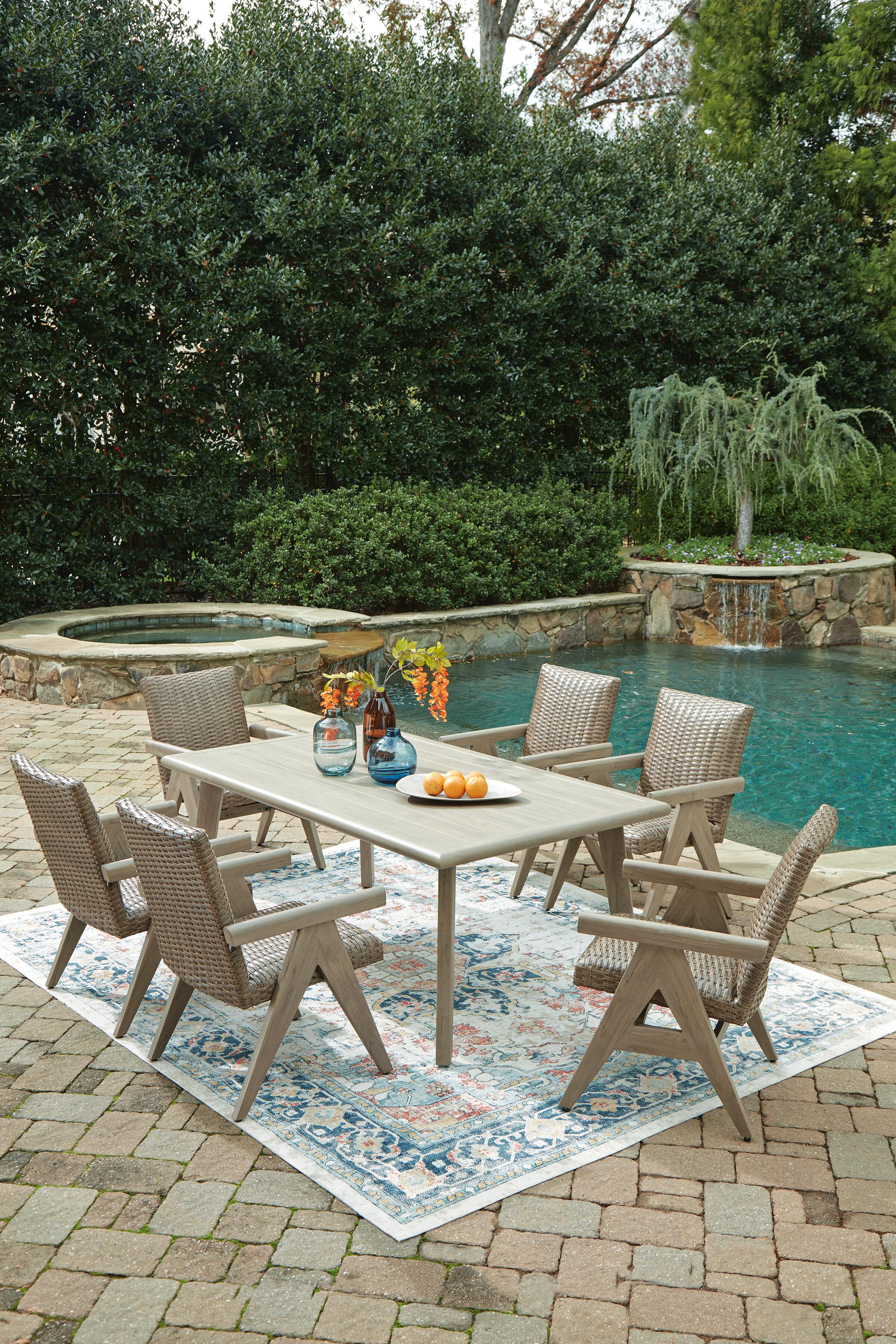 Carisbo Outdoor Dining Table and 6 Chairs, , large