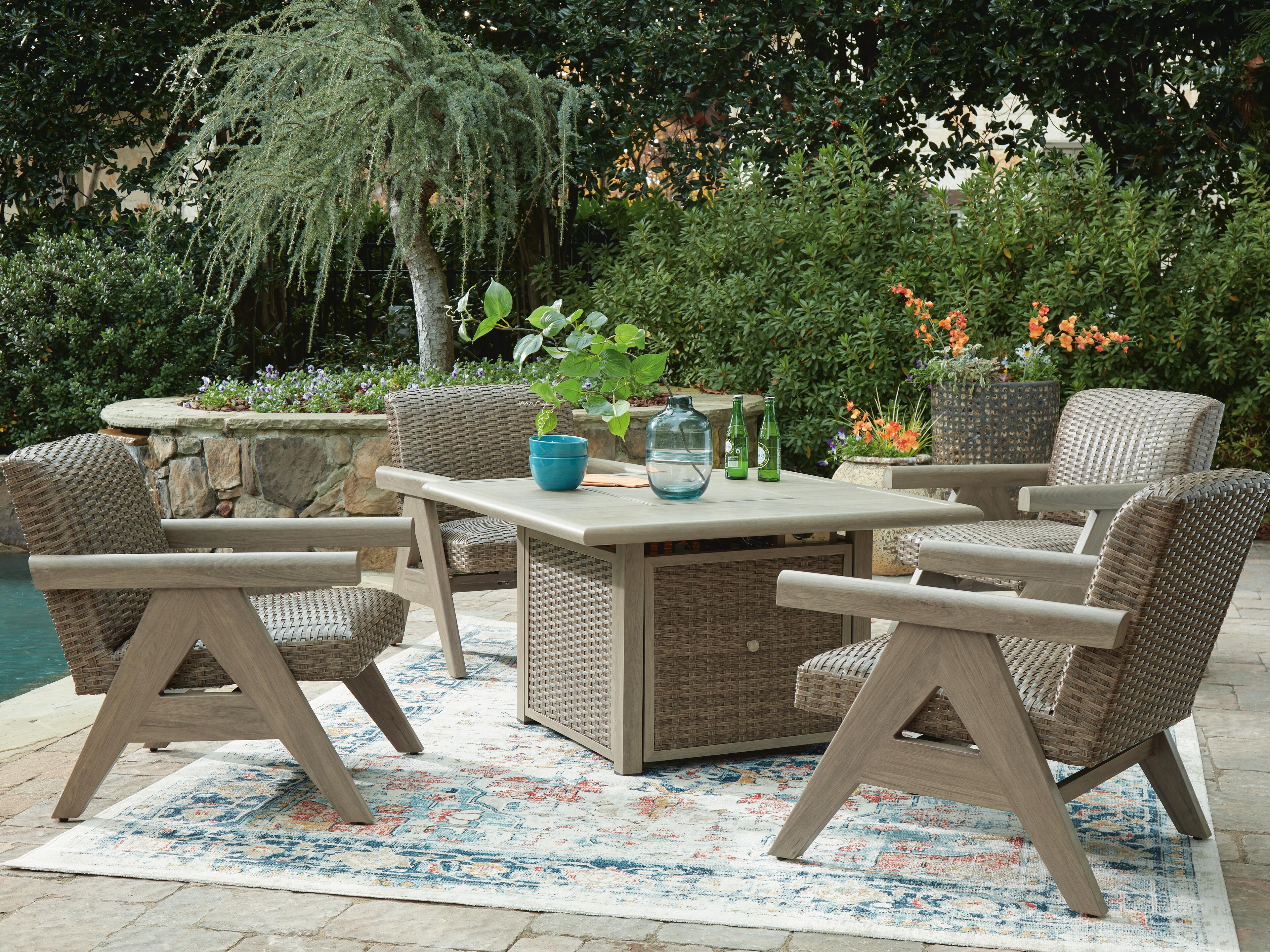 Carisbo Outdoor Fire Pit Table and 4 Chairs, , large