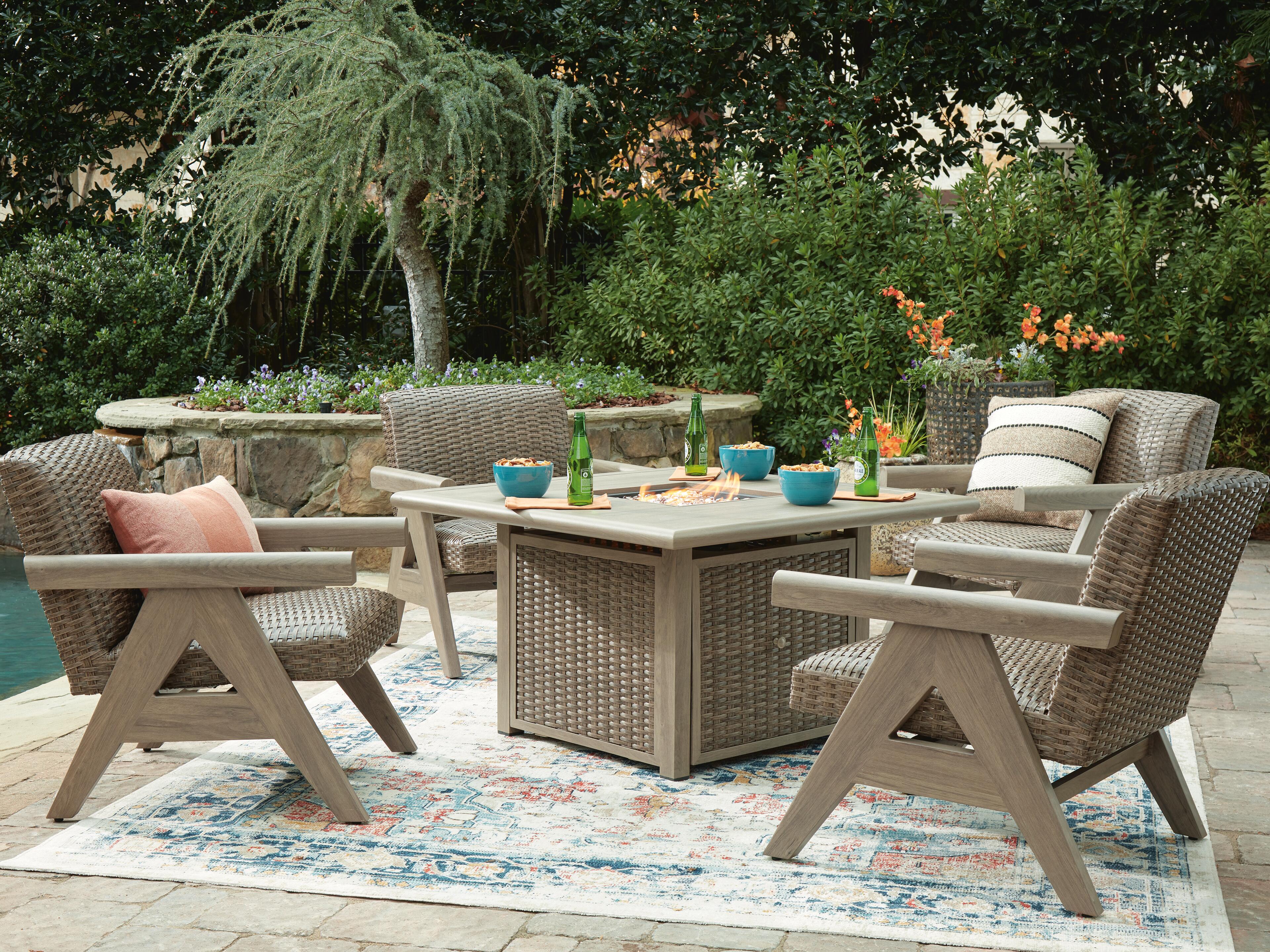 Carisbo Outdoor Fire Pit Table and 4 Chairs, , large