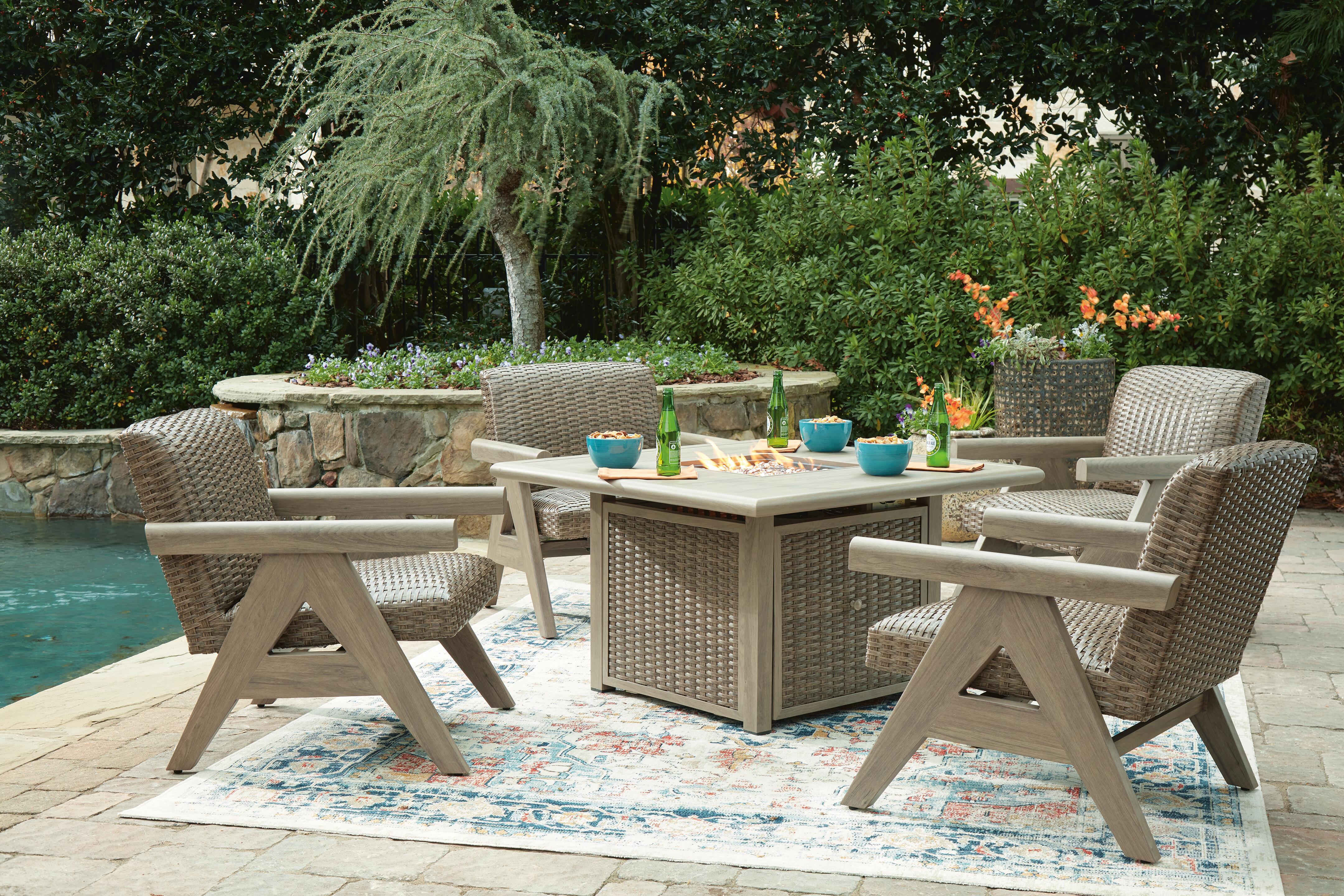 Carisbo Outdoor Fire Pit Table and 4 Chairs, , large