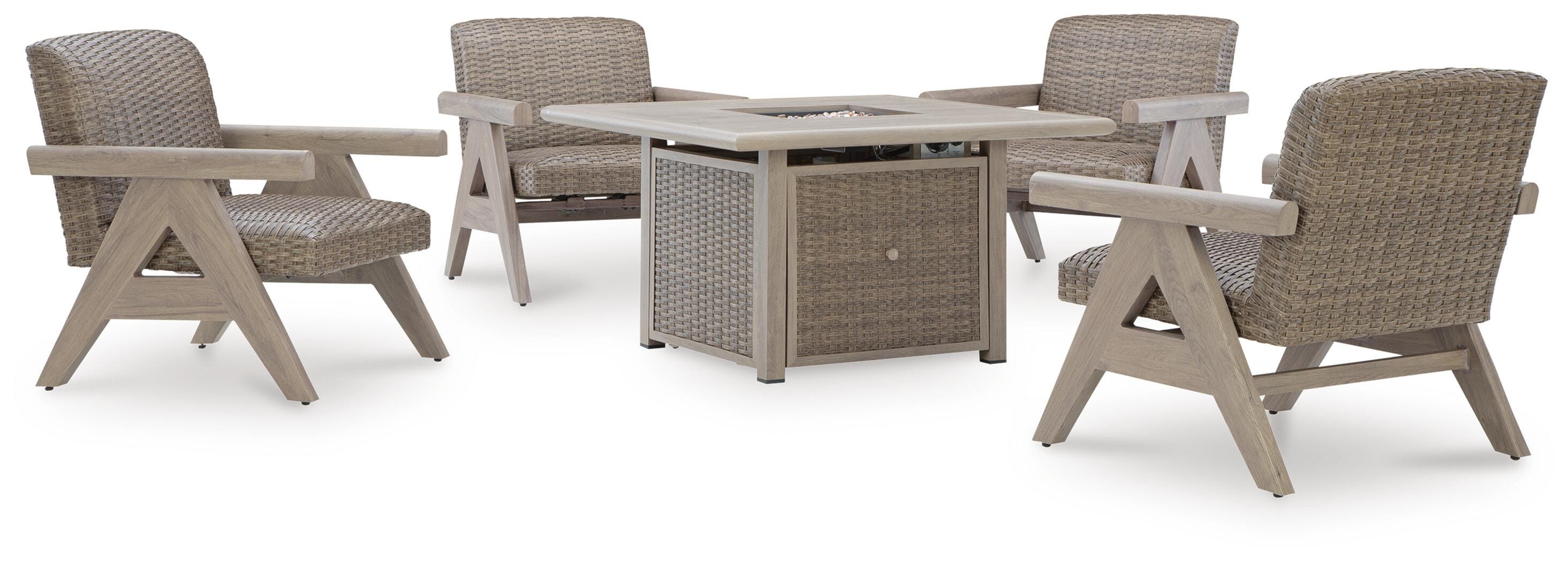Carisbo Outdoor Fire Pit Table and 4 Chairs, , large