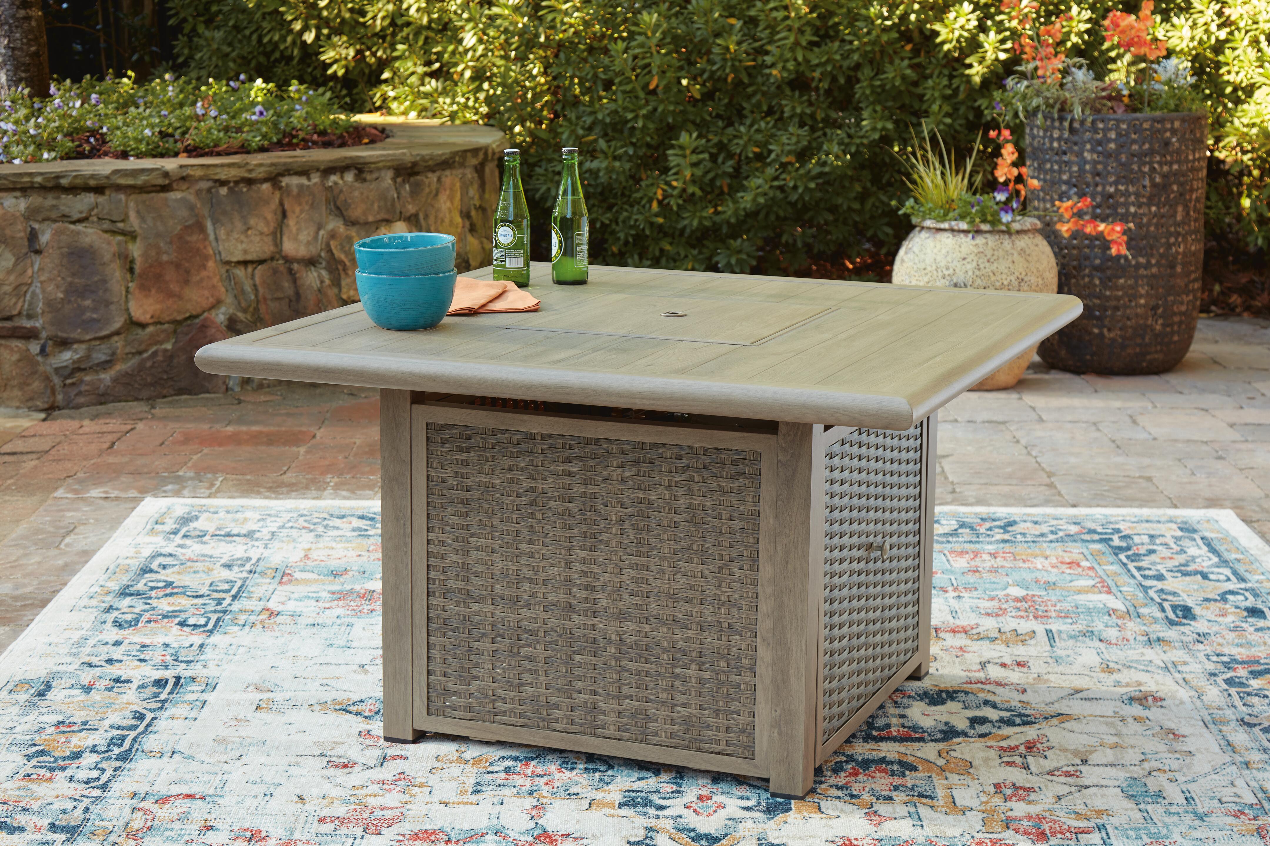 Carisbo Outdoor Fire Pit Table and 4 Chairs, , large