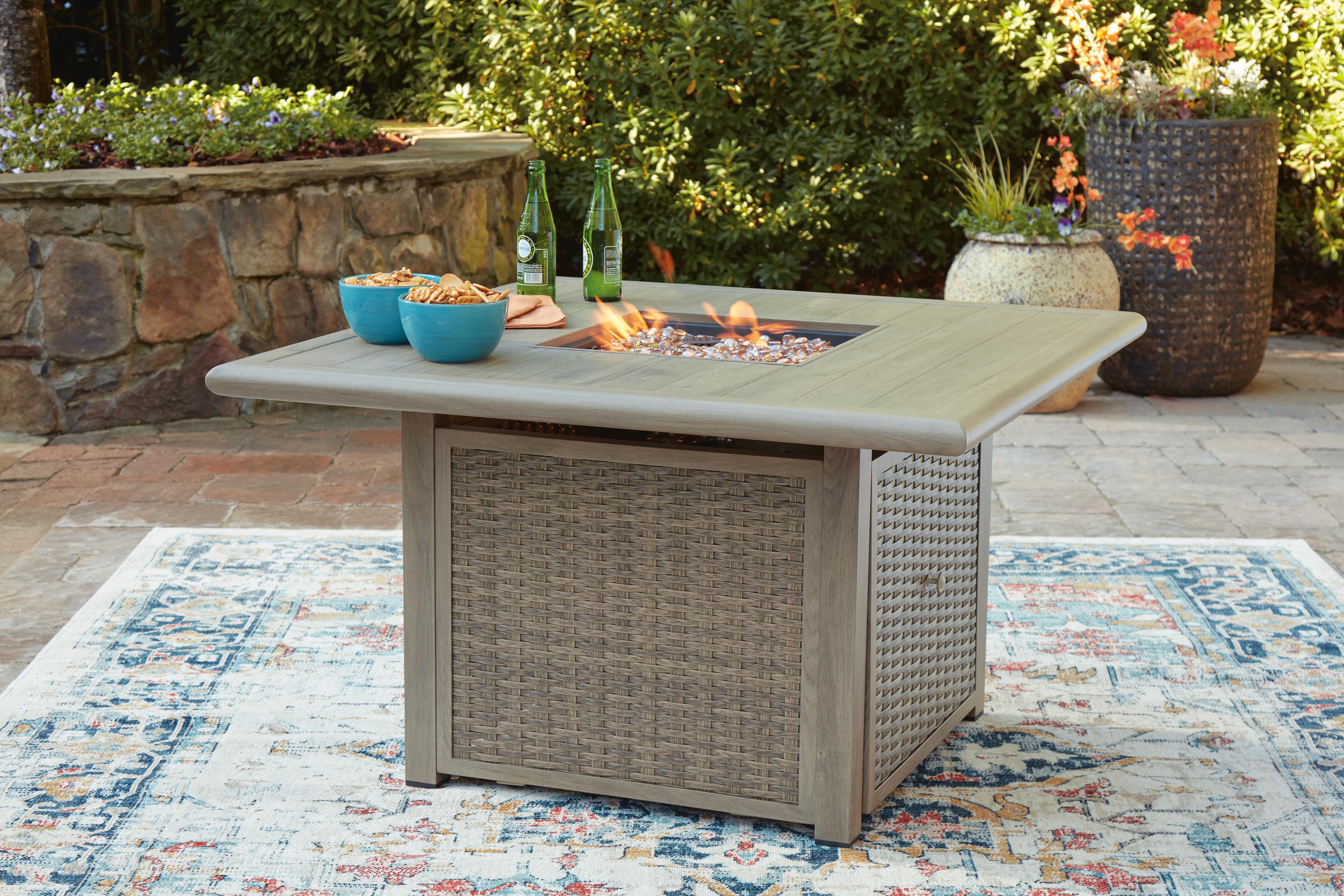Carisbo Outdoor Fire Pit Table and 4 Chairs, , large
