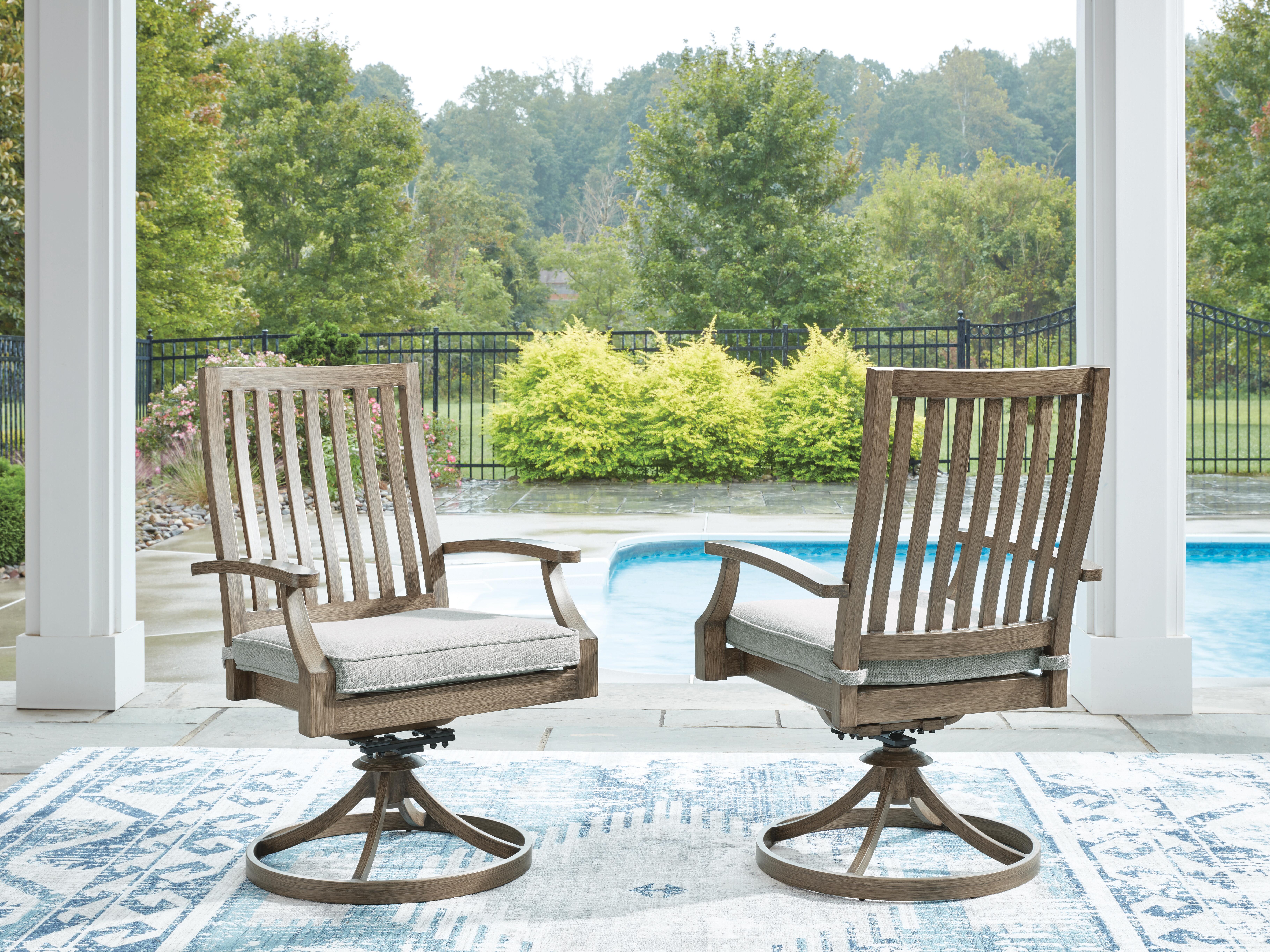 Rainier Ranch Outdoor Swivel Chair with Cushion (Set of 2), Brown/Beige