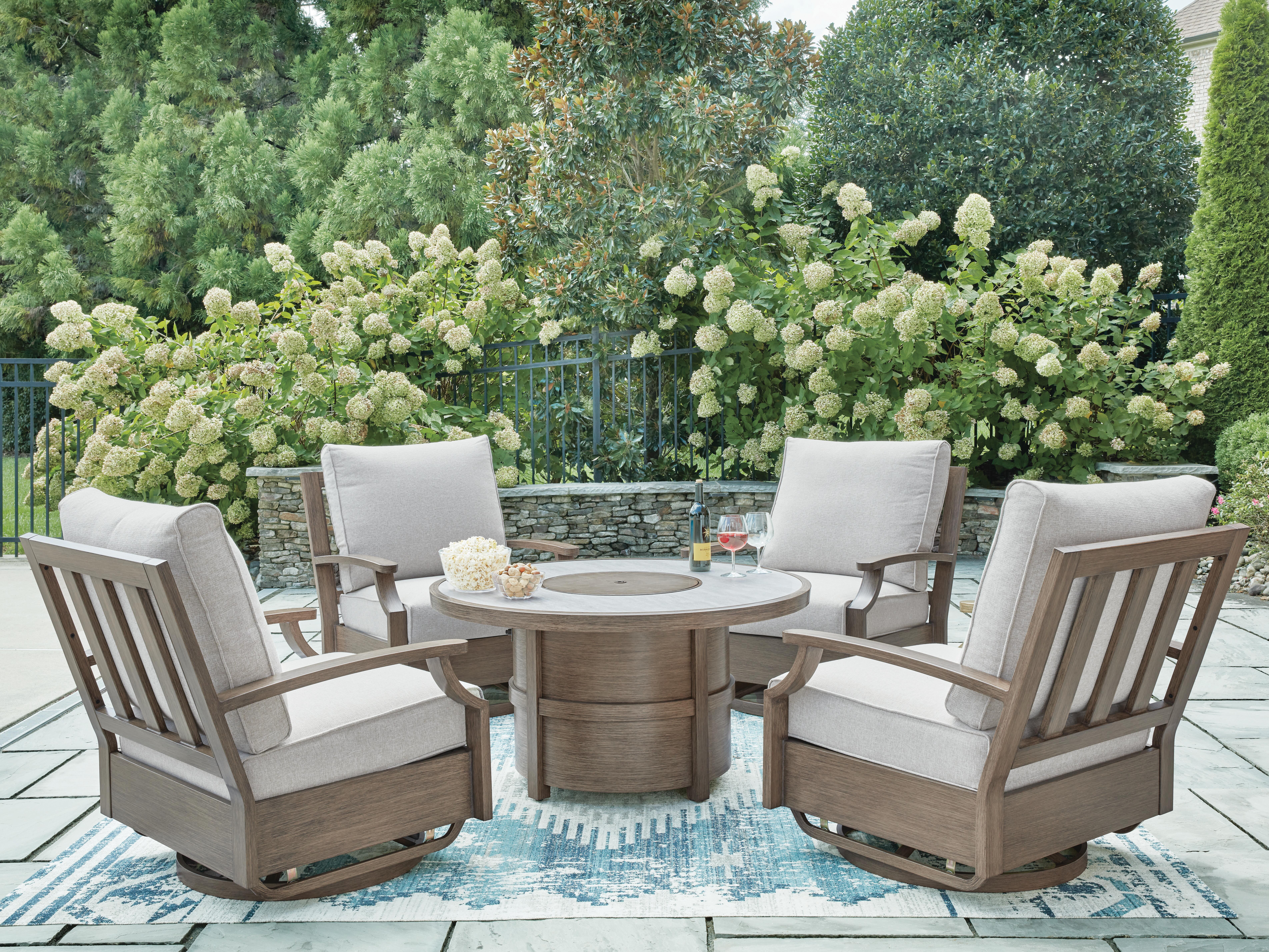Rainier Ranch Outdoor Fire Pit Table and 4 Chairs, , large