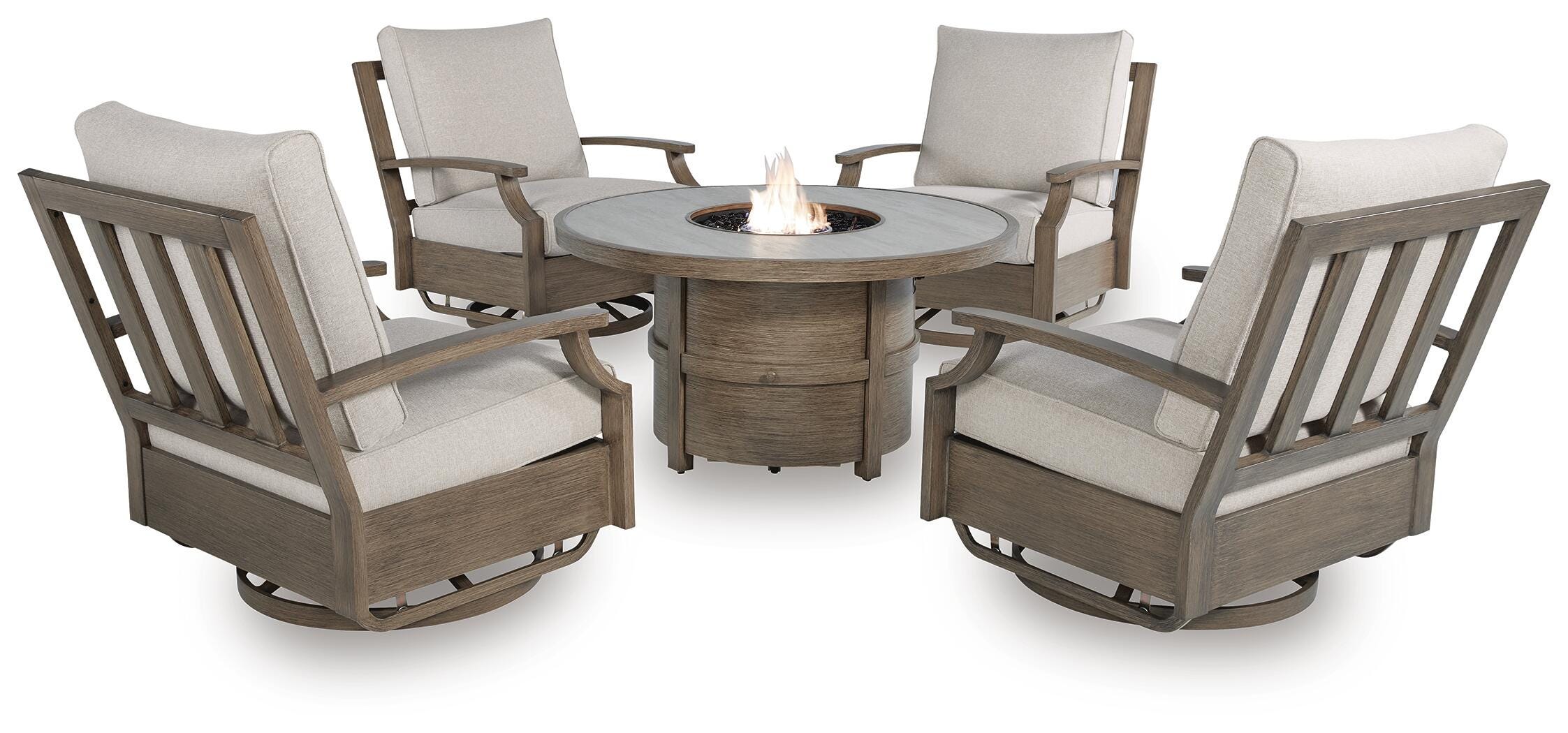 Rainier Ranch Outdoor Fire Pit Table and 4 Chairs, , large
