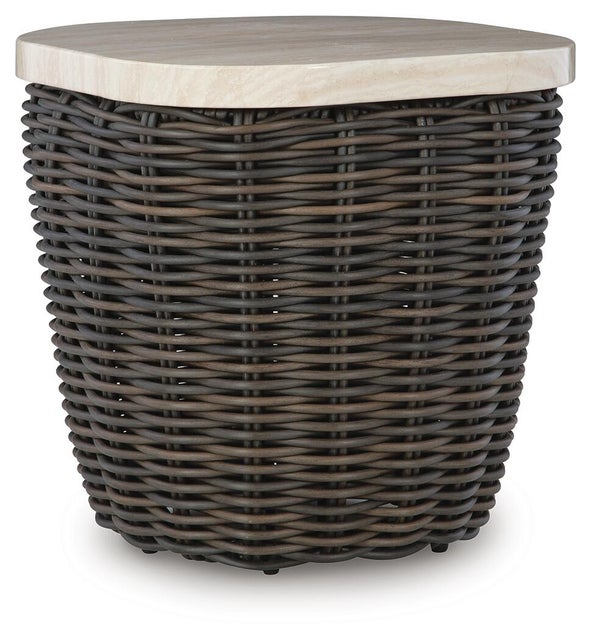 Kimora Outdoor End Table, Beige/Dark Brown