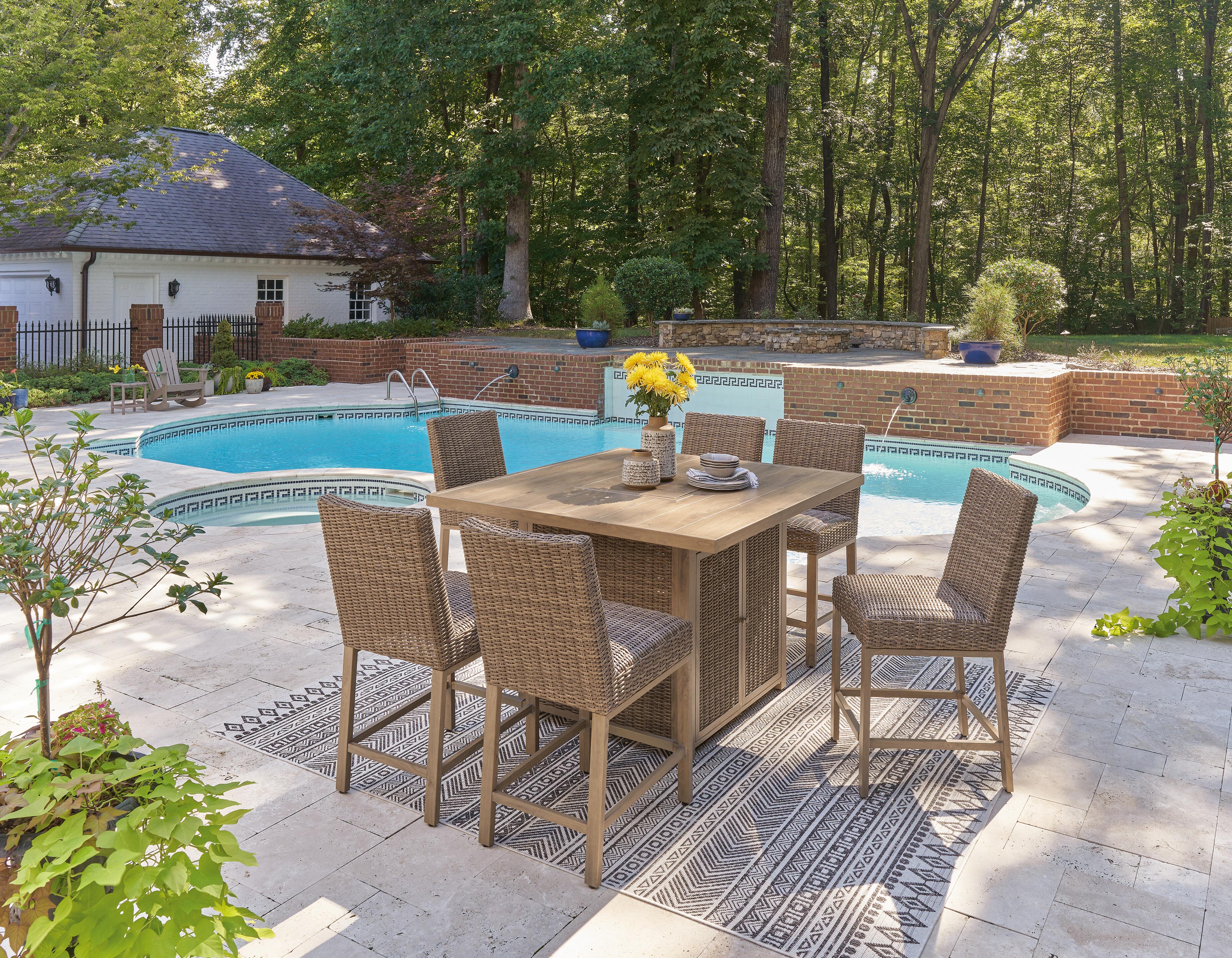 Walton Bridge Outdoor Fire Pit Table and 6 Barstools, , large