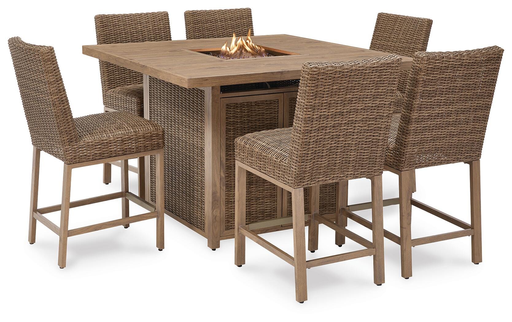 Walton Bridge Outdoor Fire Pit Table and 6 Barstools, , large