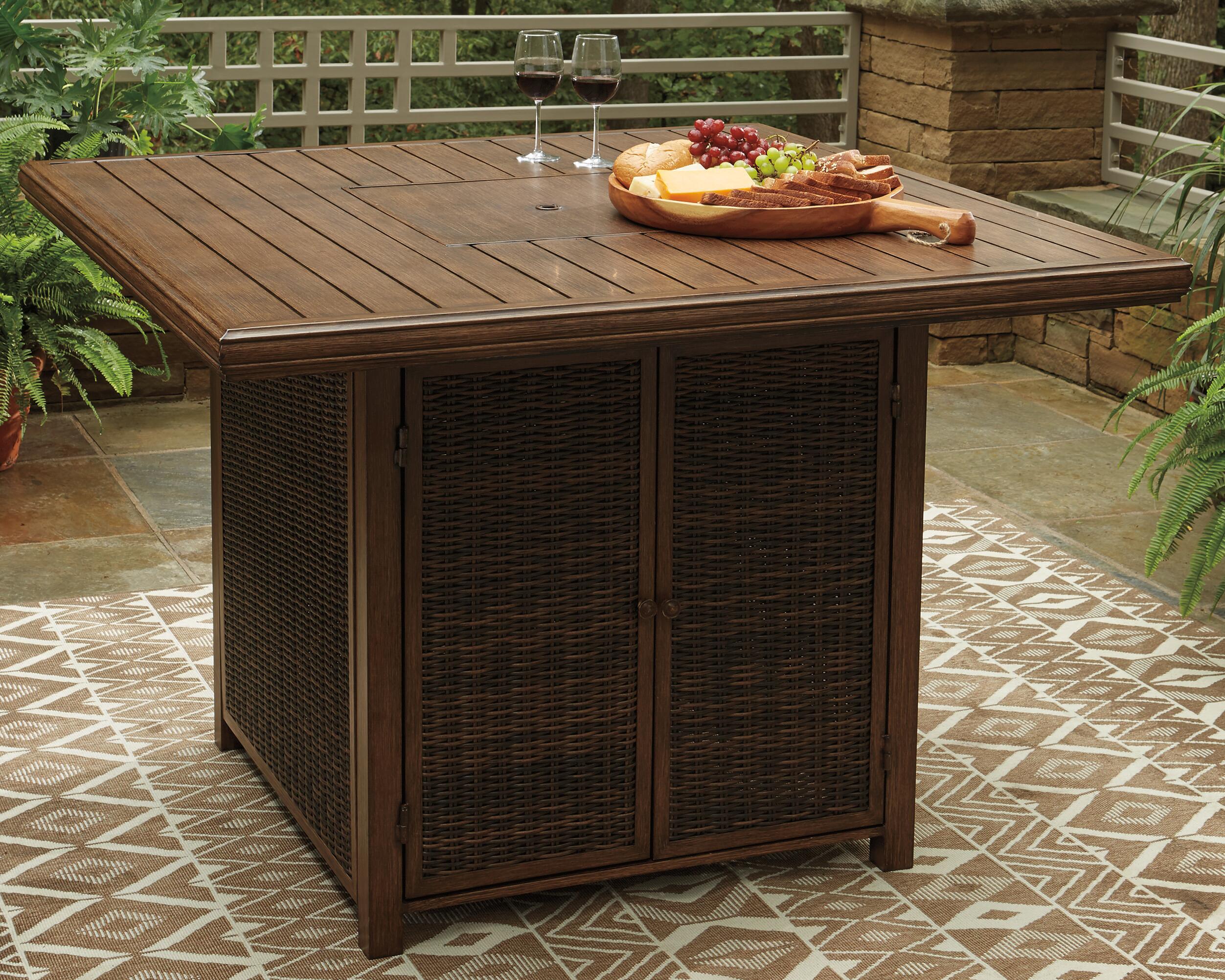 Paradise Trail Outdoor Bar Table with Fire Pit | Ashley