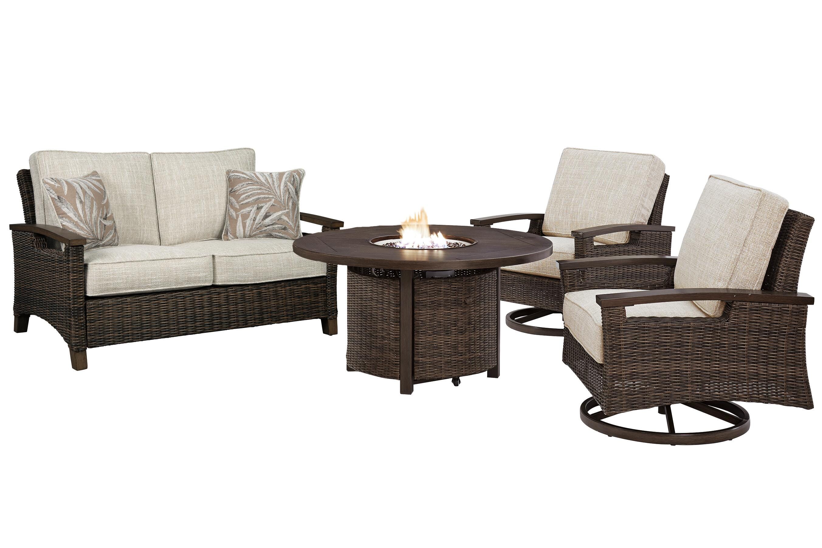 Paradise Trail Outdoor Loveseat and 2 Lounge Chairs with Fire Pit Table, , large