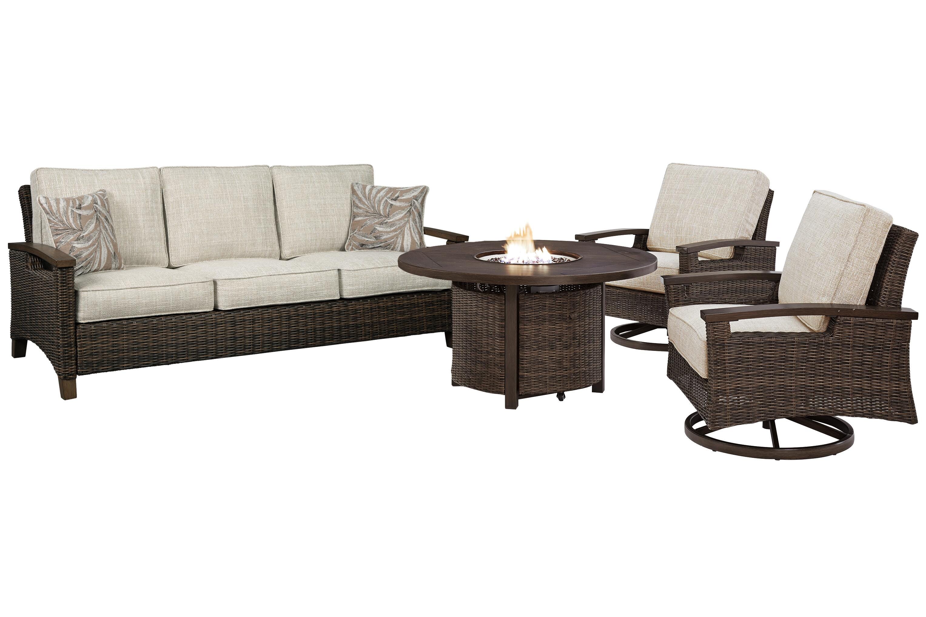 Paradise Trail Outdoor Sofa and 2 Lounge Chairs with Fire Pit Table, , large