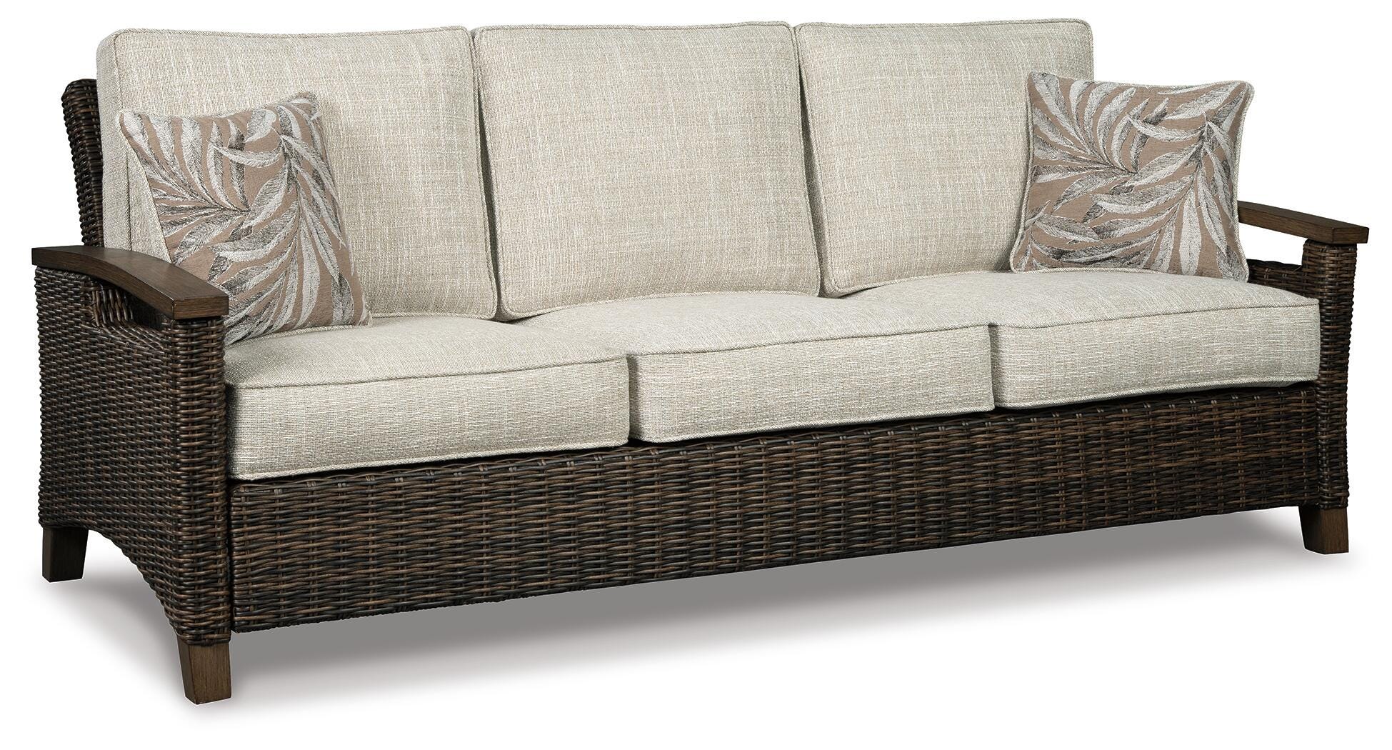 leonoah PRI Living Room Leather and Fabric Power Sofa with Power Headrest