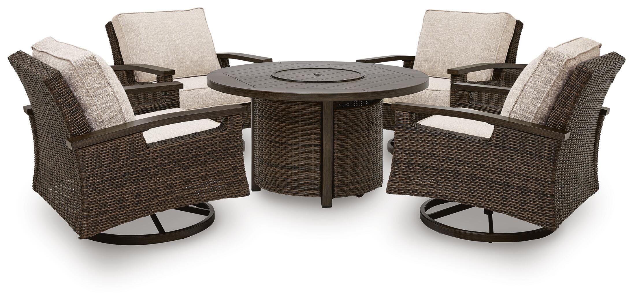 Drakes Beach Outdoor Fire Pit Table and 4 Chairs, , large