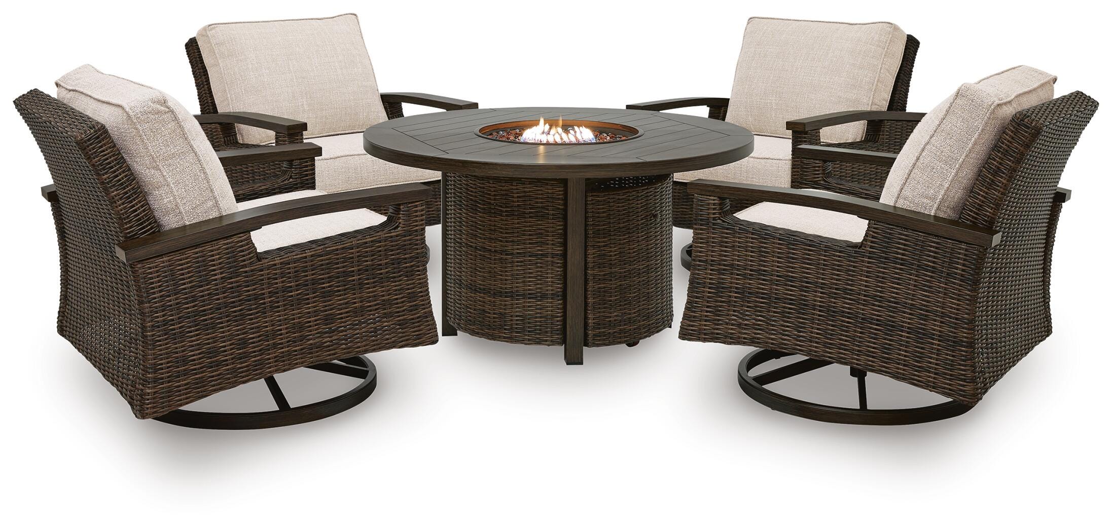 Drakes Beach Outdoor Fire Pit Table and 4 Chairs, , large