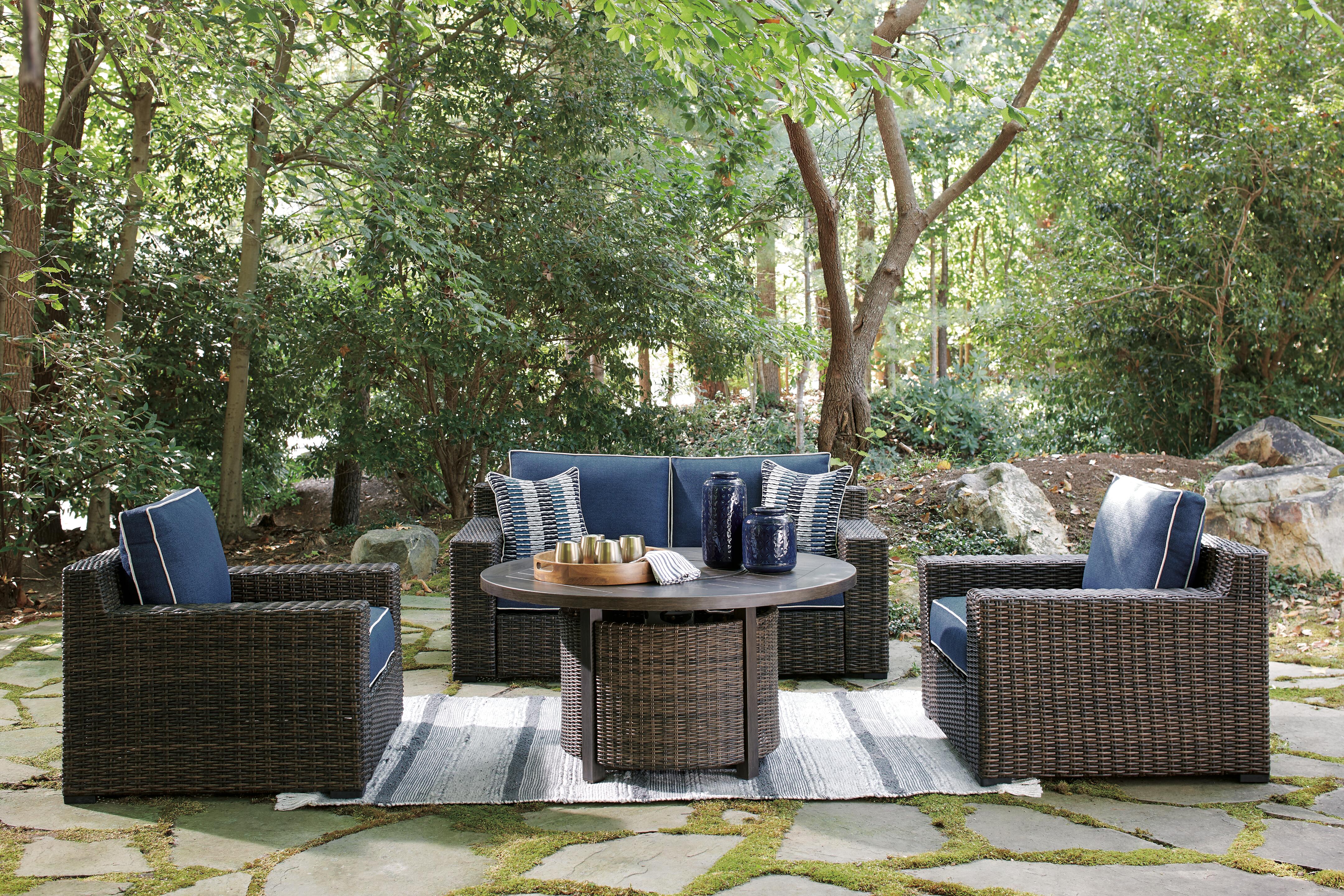 Grasson Lane Outdoor Loveseat, 2 Lounge Chairs and Fire Pit Table - image 1