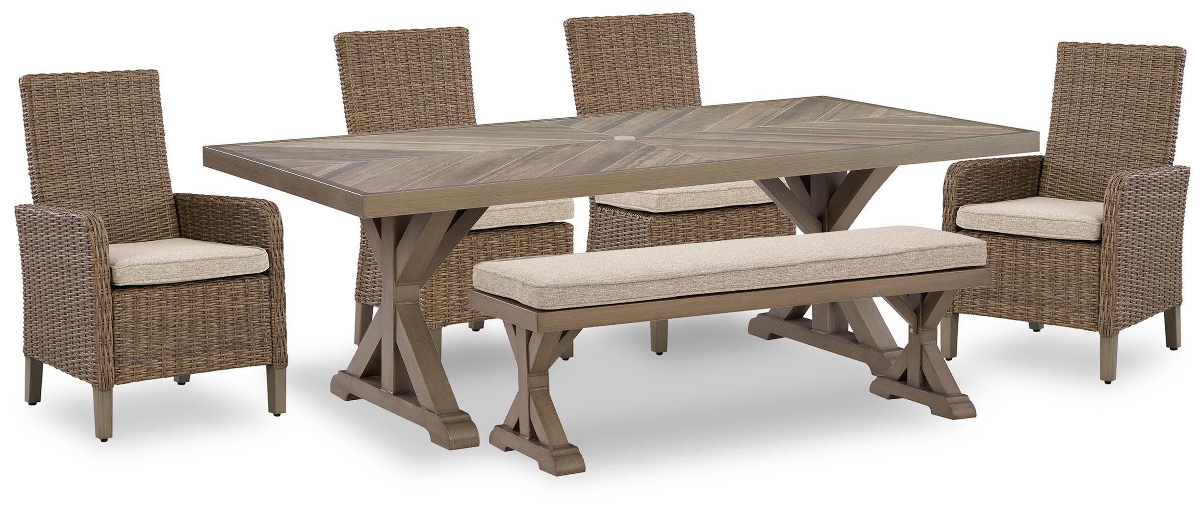 Revare Beach Outdoor Dining Table and 4 Chairs and Bench, , large