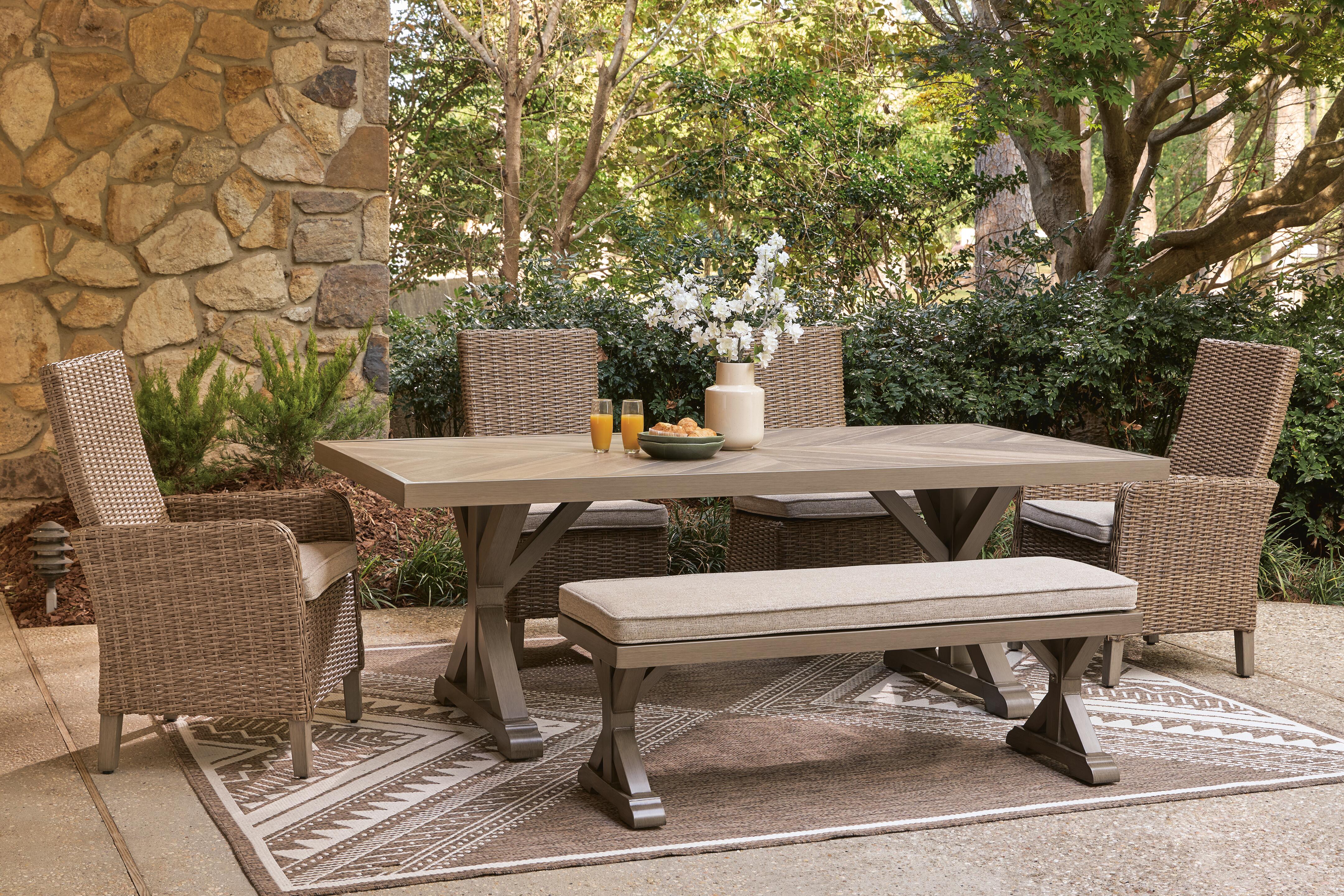 Revare Beach Outdoor Dining Table and 4 Chairs and Bench, , rollover