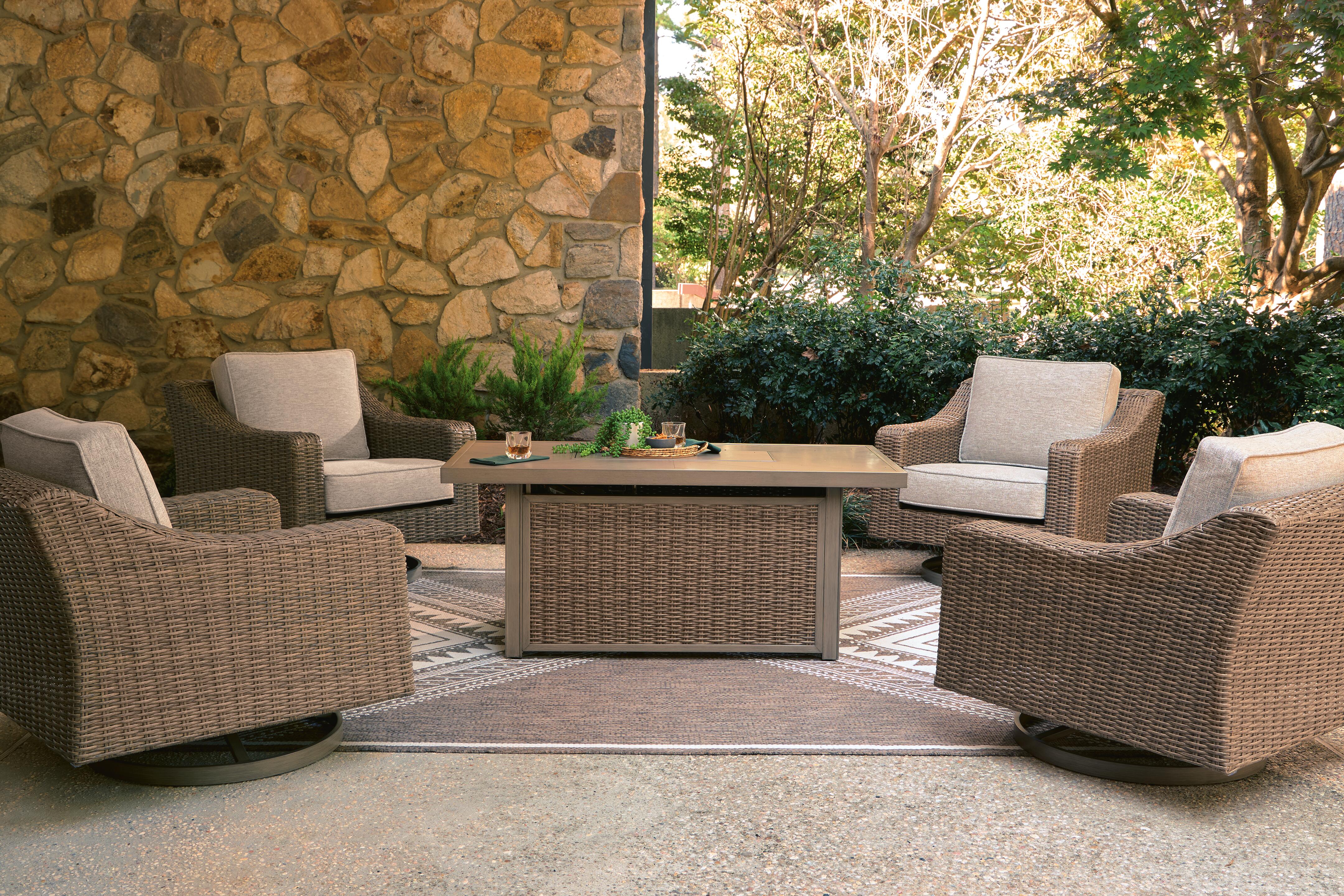 Revare Beach Outdoor Fire Pit Table and 4 Chairs, , large