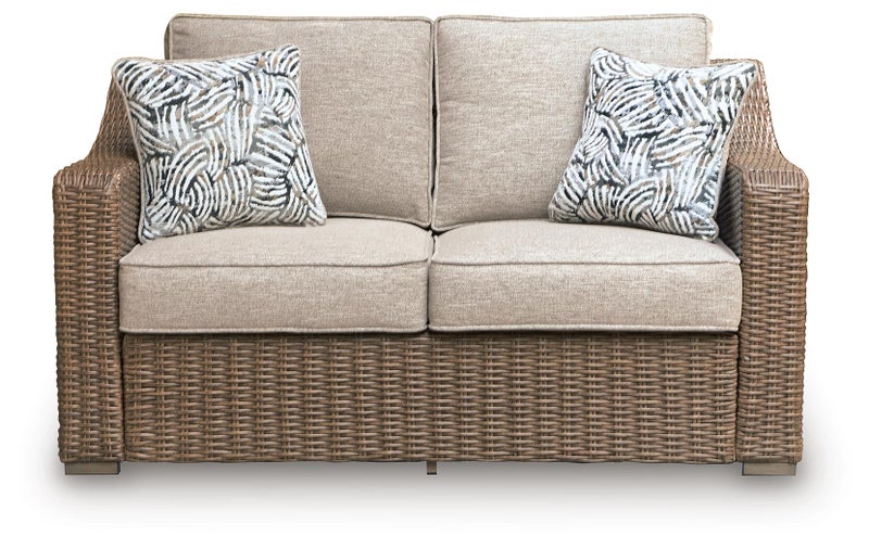 Revare Beach Outdoor Loveseat with Cushion, Beige
