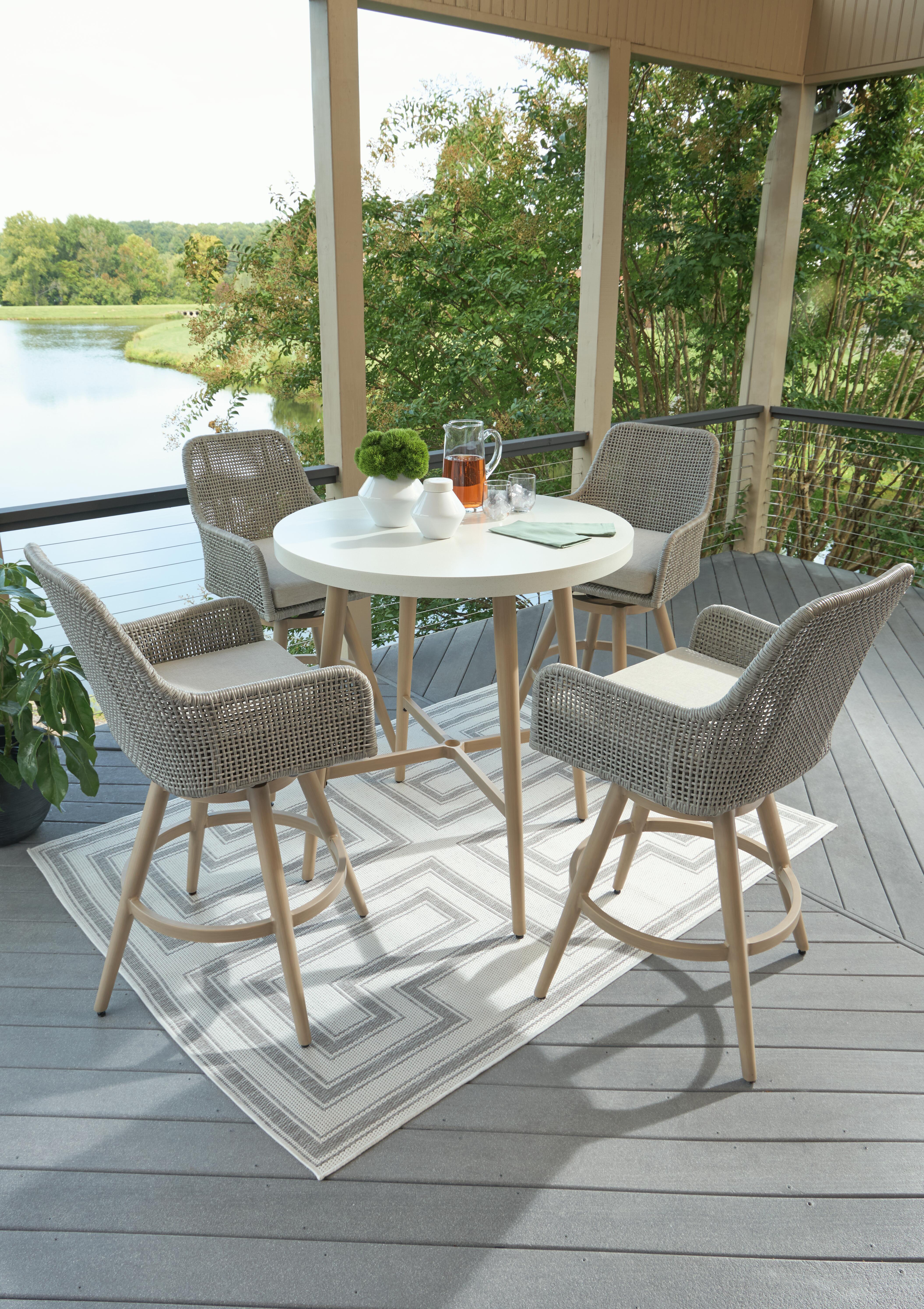 Seton Creek Outdoor Bar Table and 4 Barstools, , large