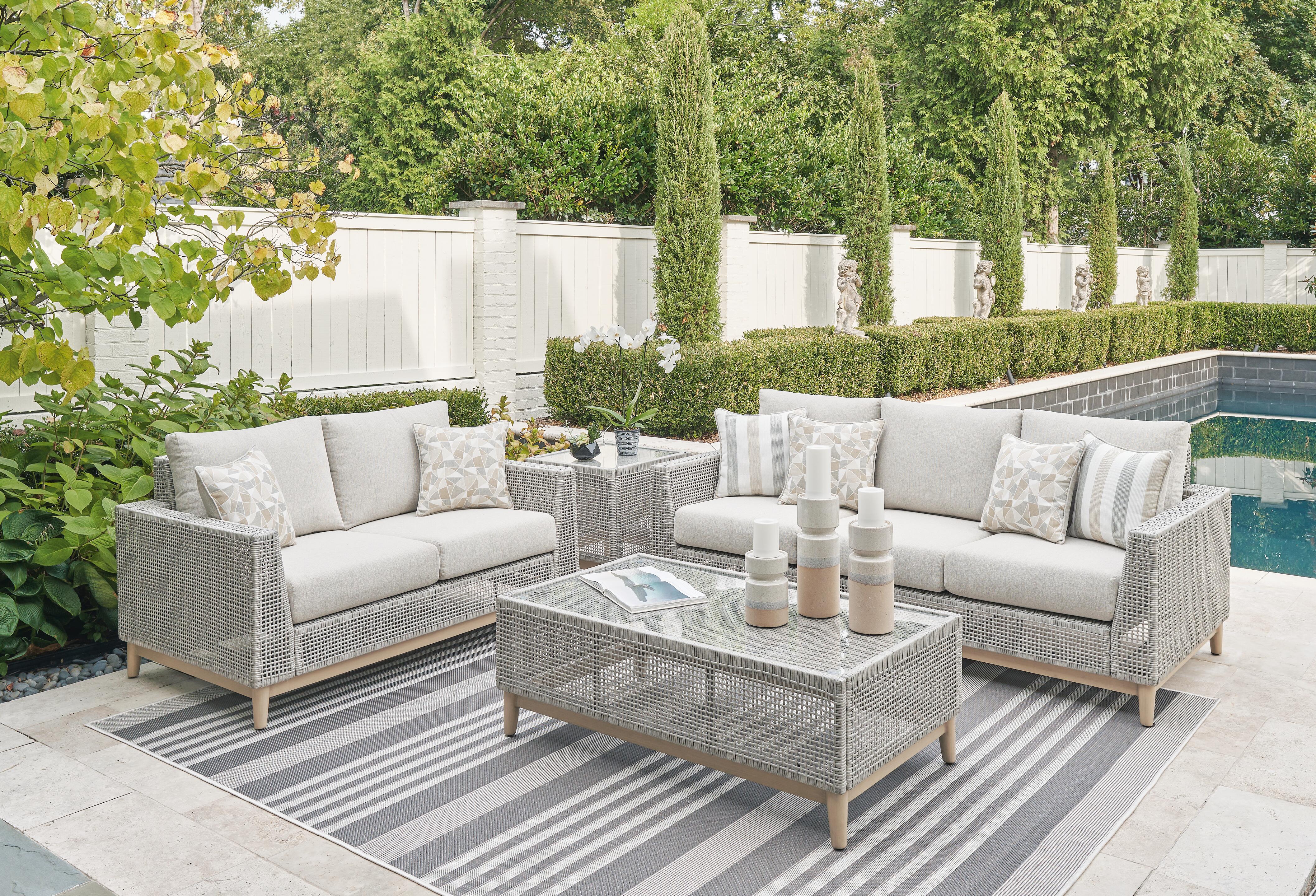 Seton Creek Outdoor Sofa and Loveseat with Coffee Table, , large