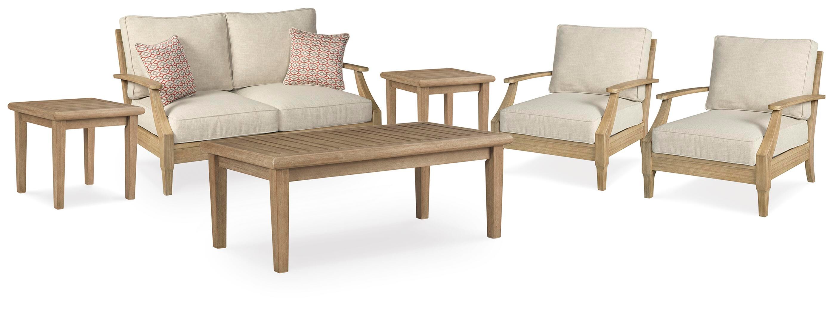 Clare View Outdoor Loveseat and 2 Lounge Chairs with Coffee Table and 2 End Tables, , large