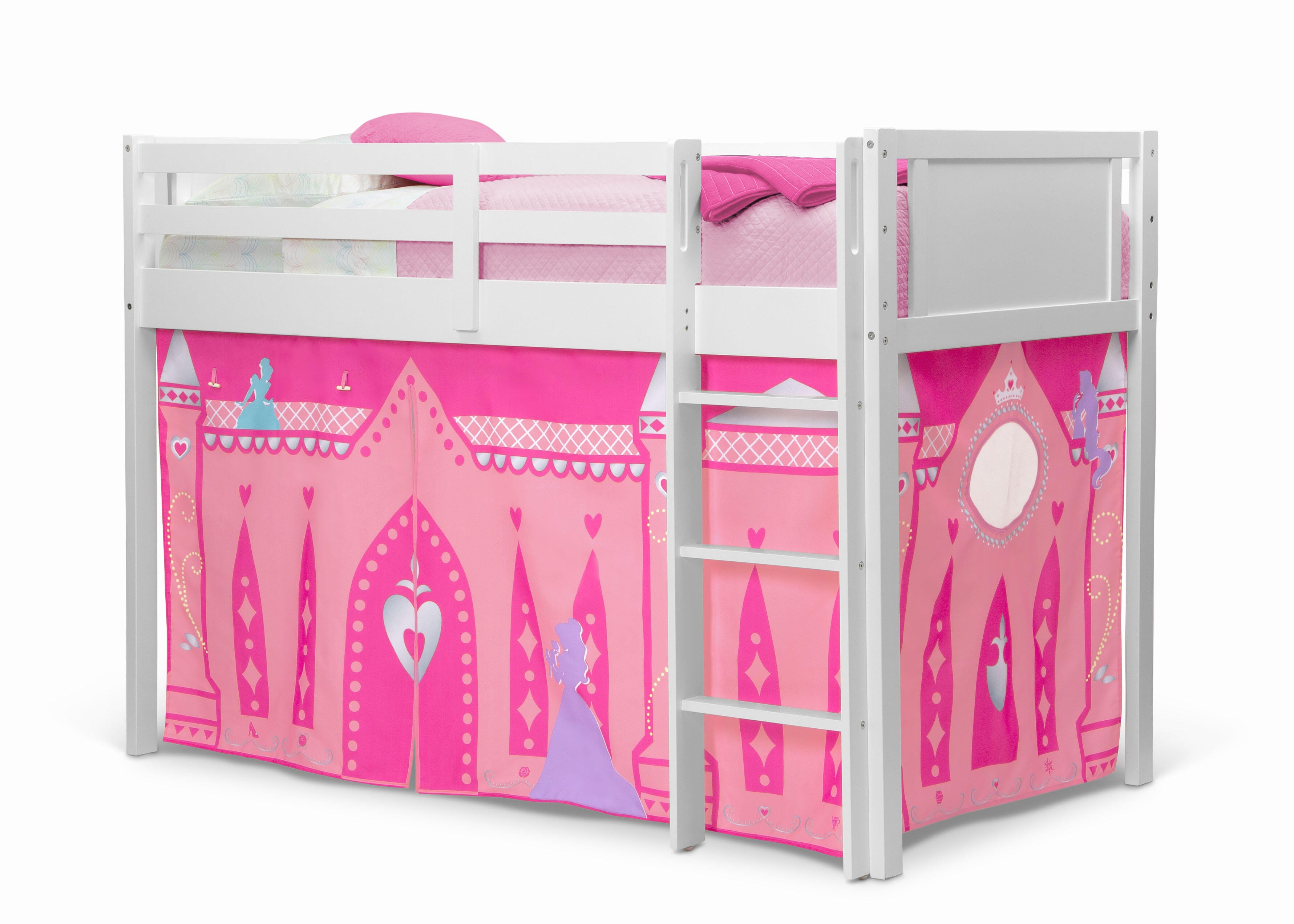 Delta Children Twin Low Loft Bed with Princess Tent/Curtain Set, , large