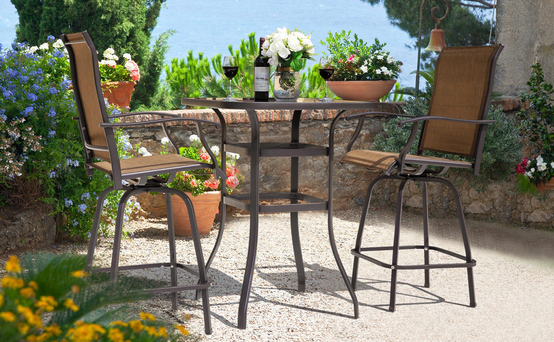 Nuu Garden Outdoor Bar Table and 2 Barstools, , large